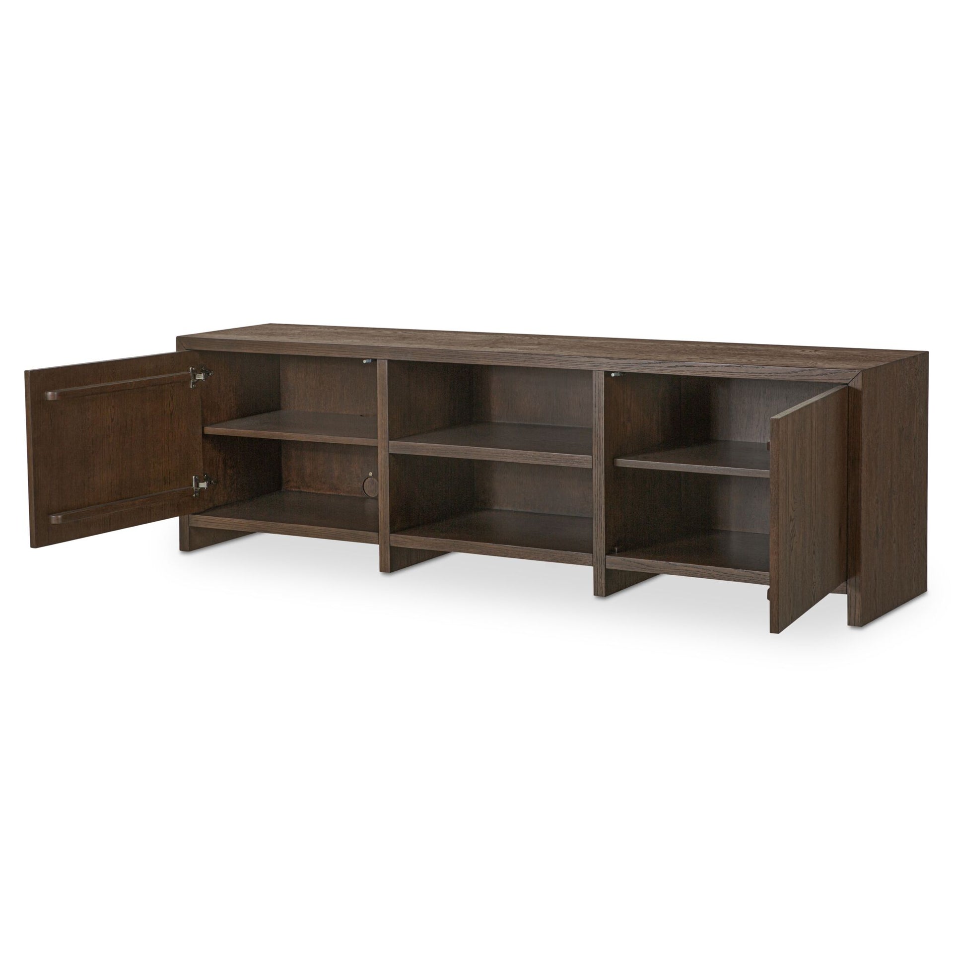 Norabel Media Unit, Oak Veneer, Wirebrushed Finish, Open and Closed Storage, Adjustable Shelves, Brown