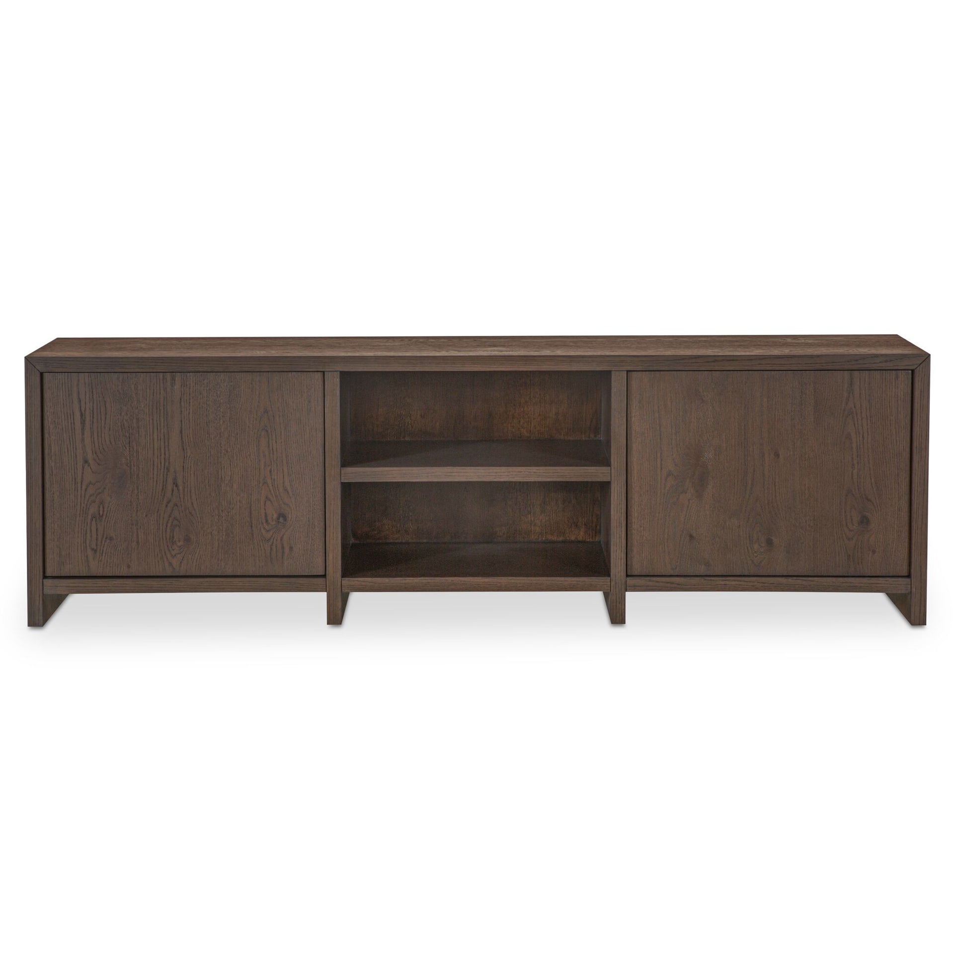 Norabel Media Unit, Oak Veneer, Wirebrushed Finish, Open and Closed Storage, Adjustable Shelves, Brown
