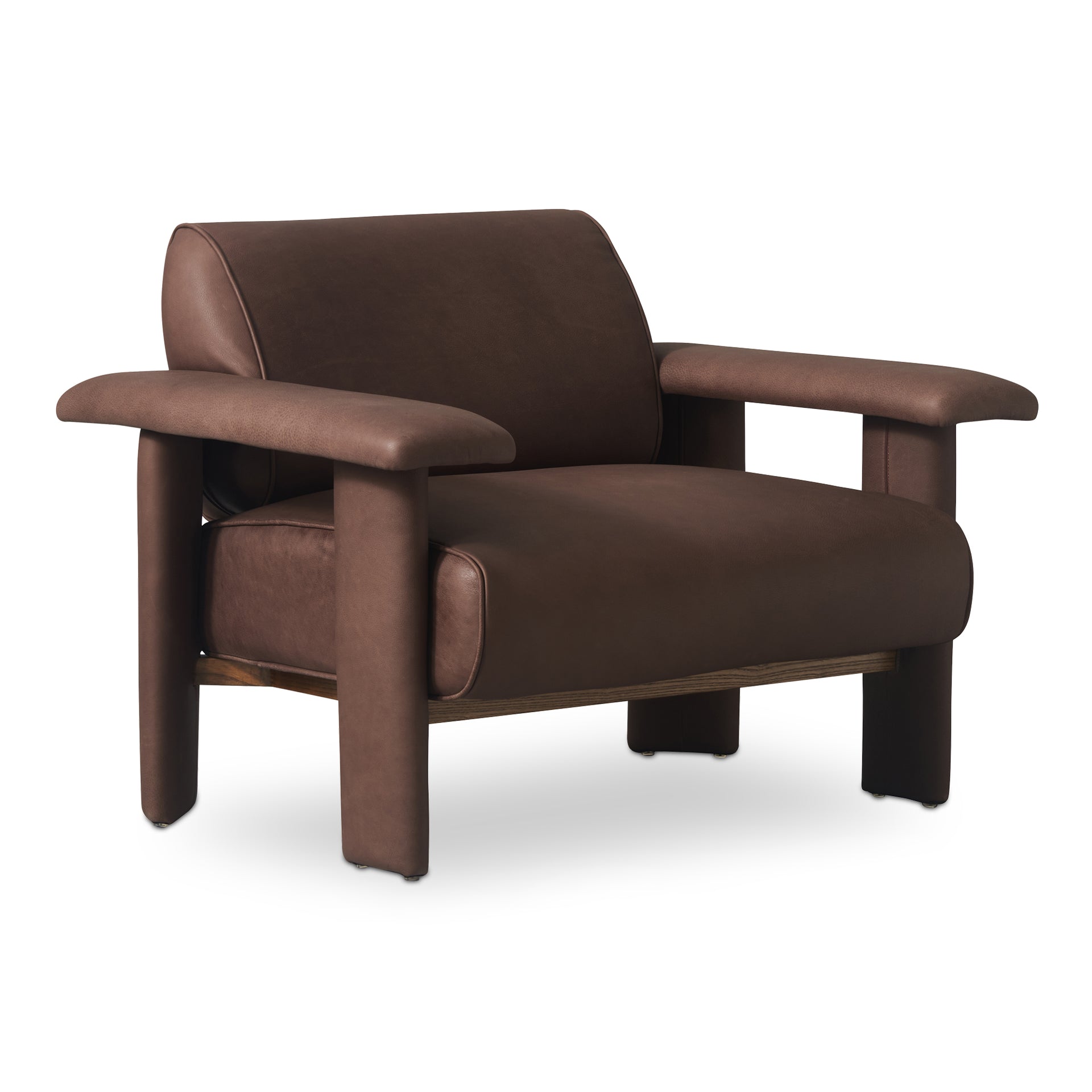 Marcellus Lounge Chair, Full Aniline Leather, Foam Cushions, Piping Details, Dark Brown
