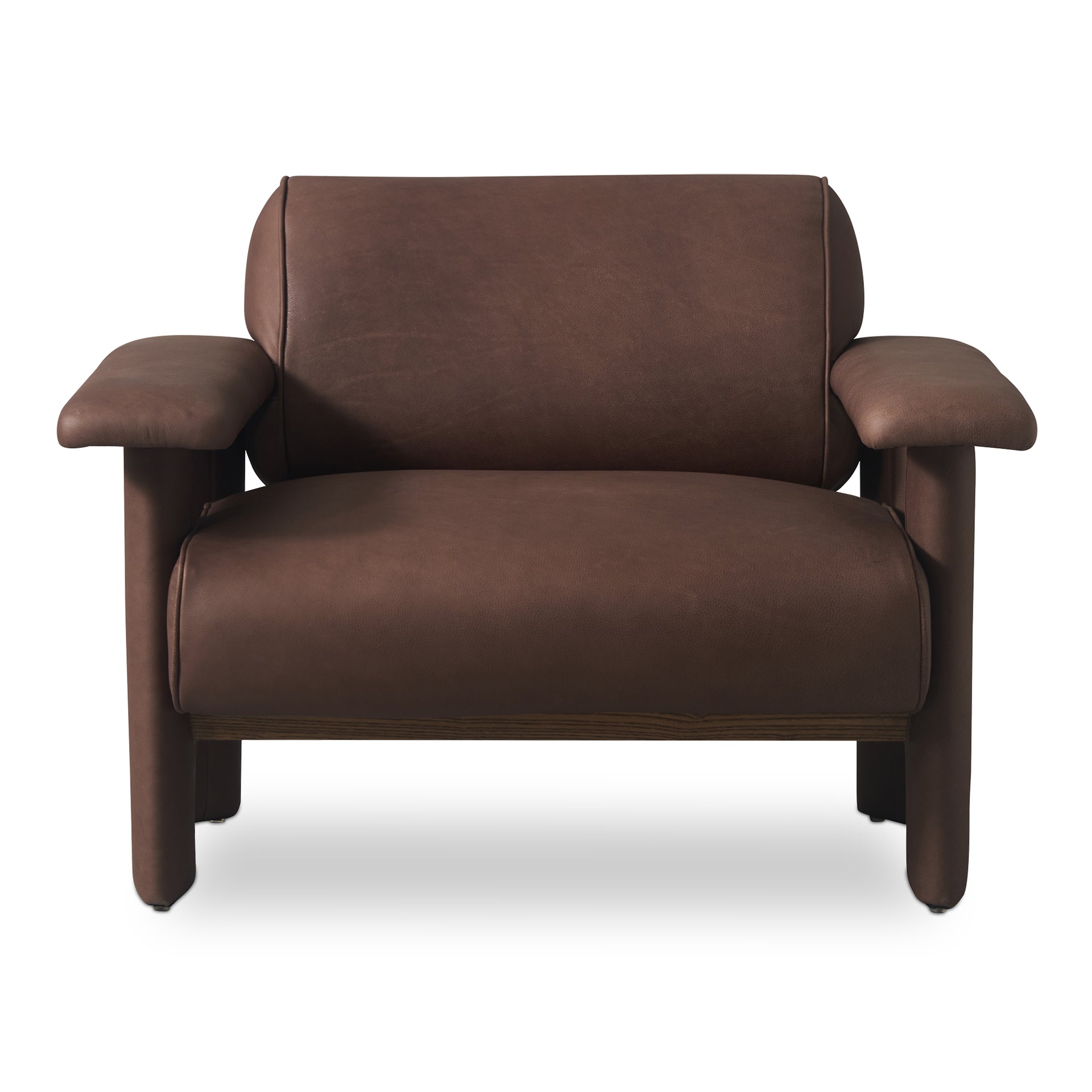 Marcellus Lounge Chair, Full Aniline Leather, Foam Cushions, Piping Details, Dark Brown