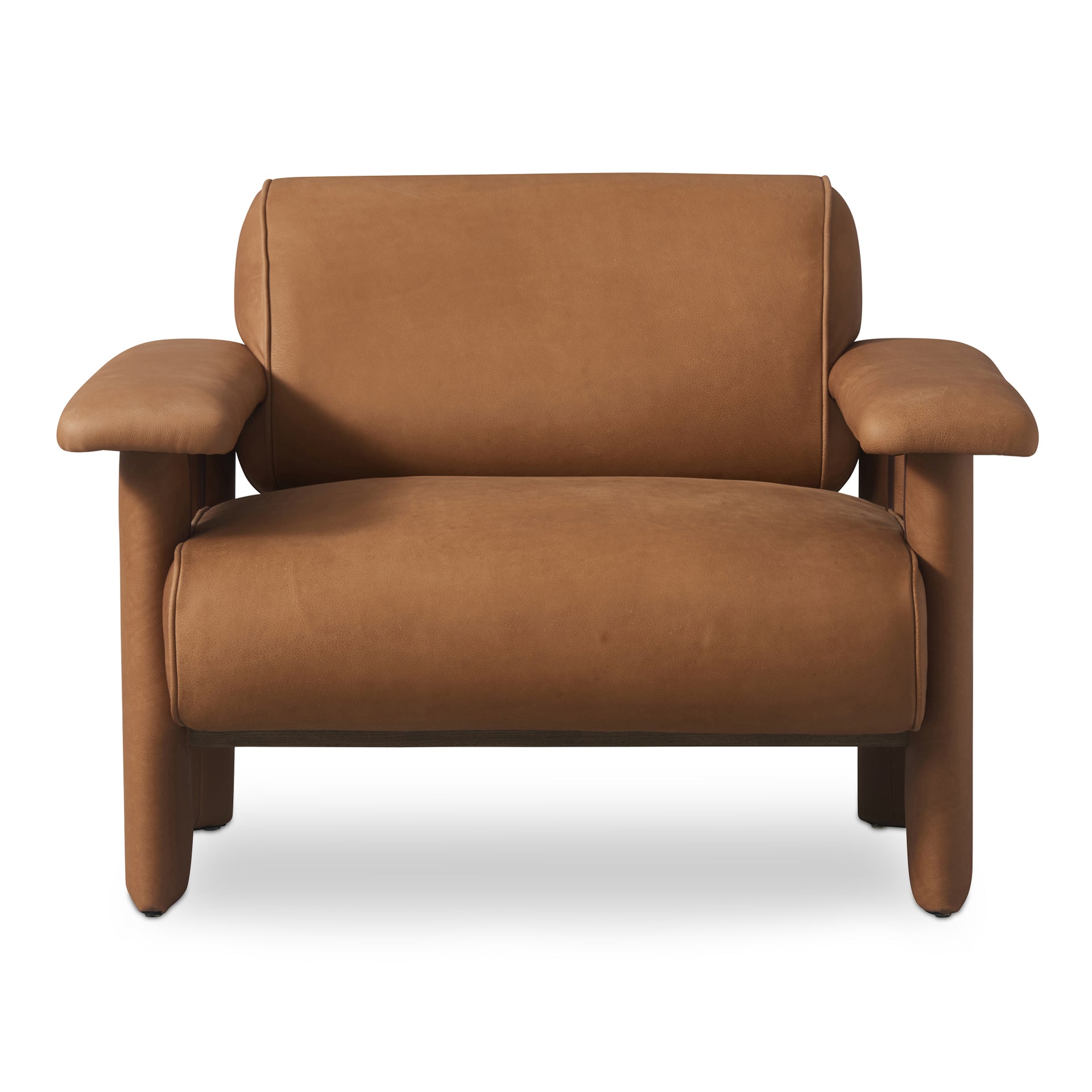 Marcellus Lounge Chair, Full Aniline Leather, Foam Cushions, Piping Details, Tan