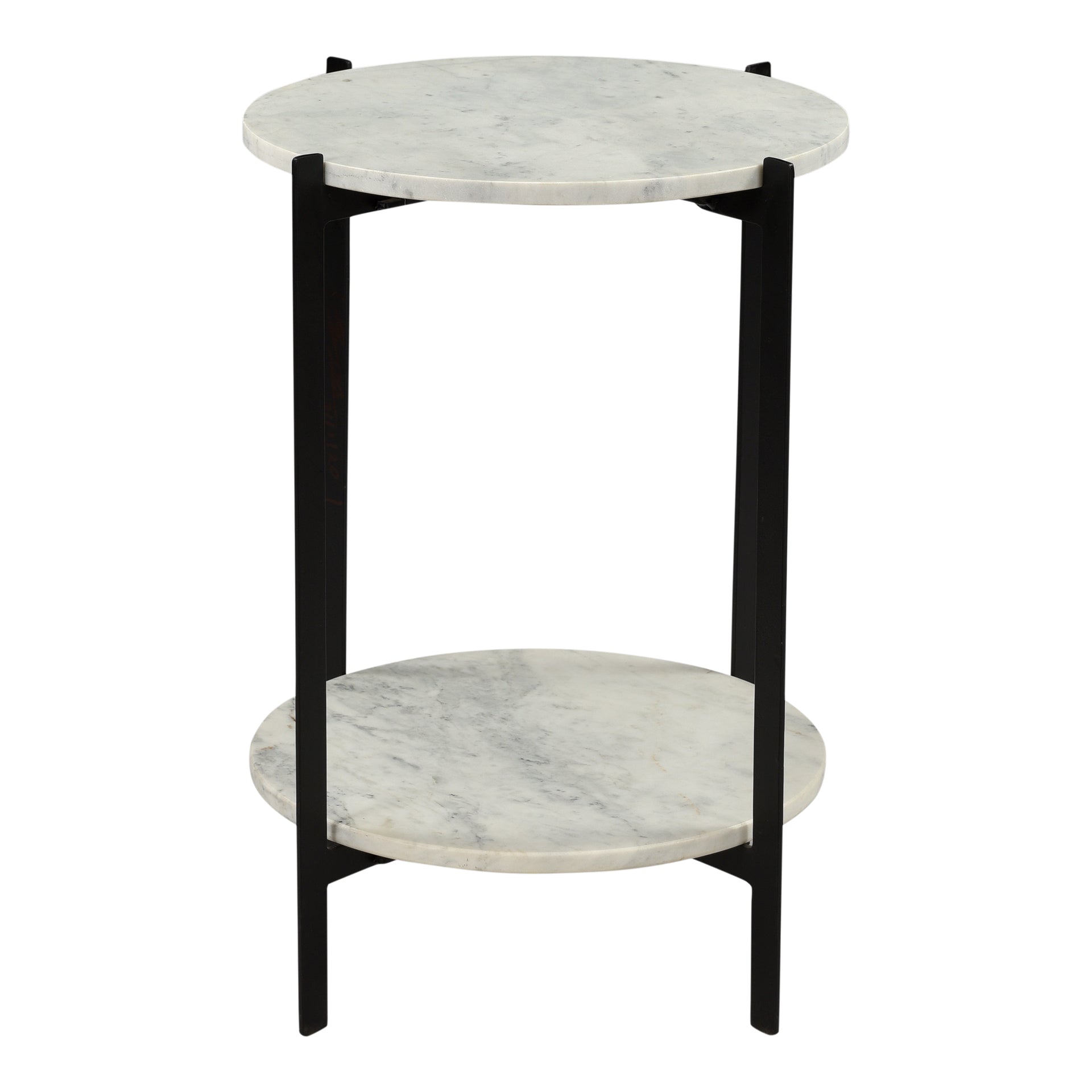 Paxton - Timeless White Marble Accent Table with Matte-Black Iron Base