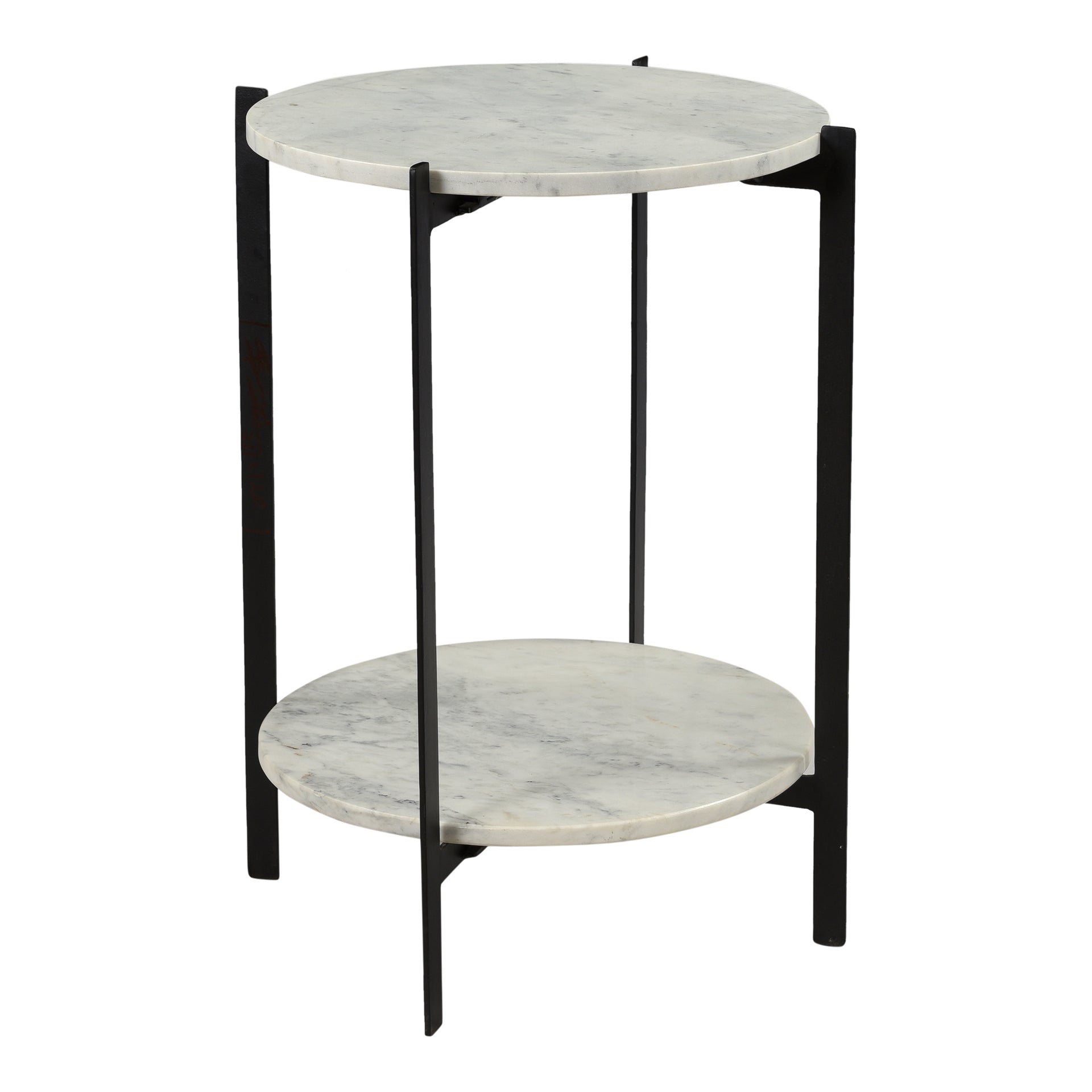 Paxton - Timeless White Marble Accent Table with Matte-Black Iron Base