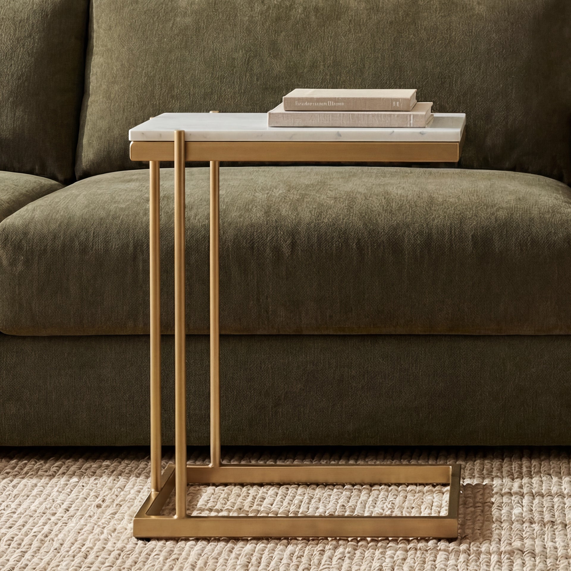 Tate - Luxurious White Marble C Table with Gold-Finished Iron Base