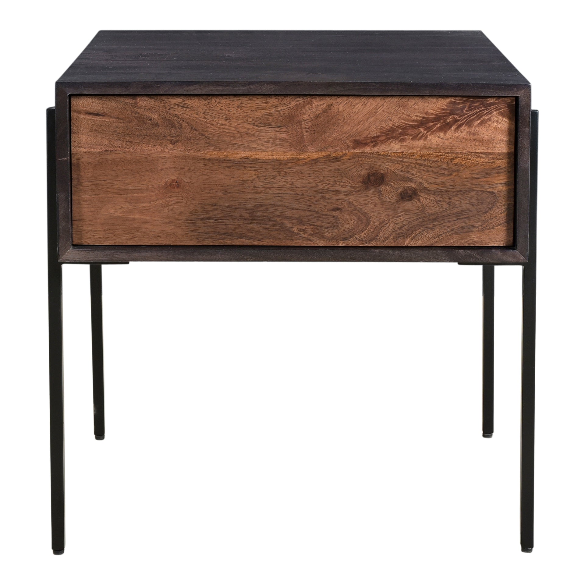 George, Side Table Solid Mango Wood, Sleek Iron Base, Light Brown