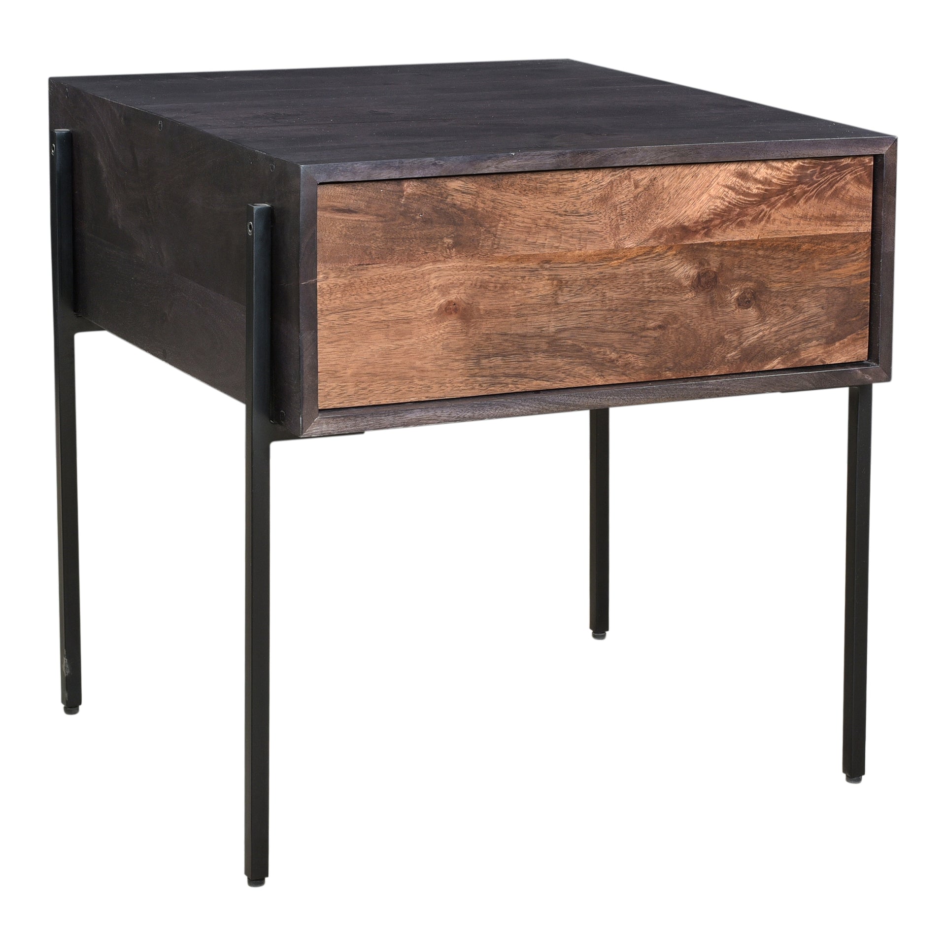 George, Side Table Solid Mango Wood, Sleek Iron Base, Light Brown