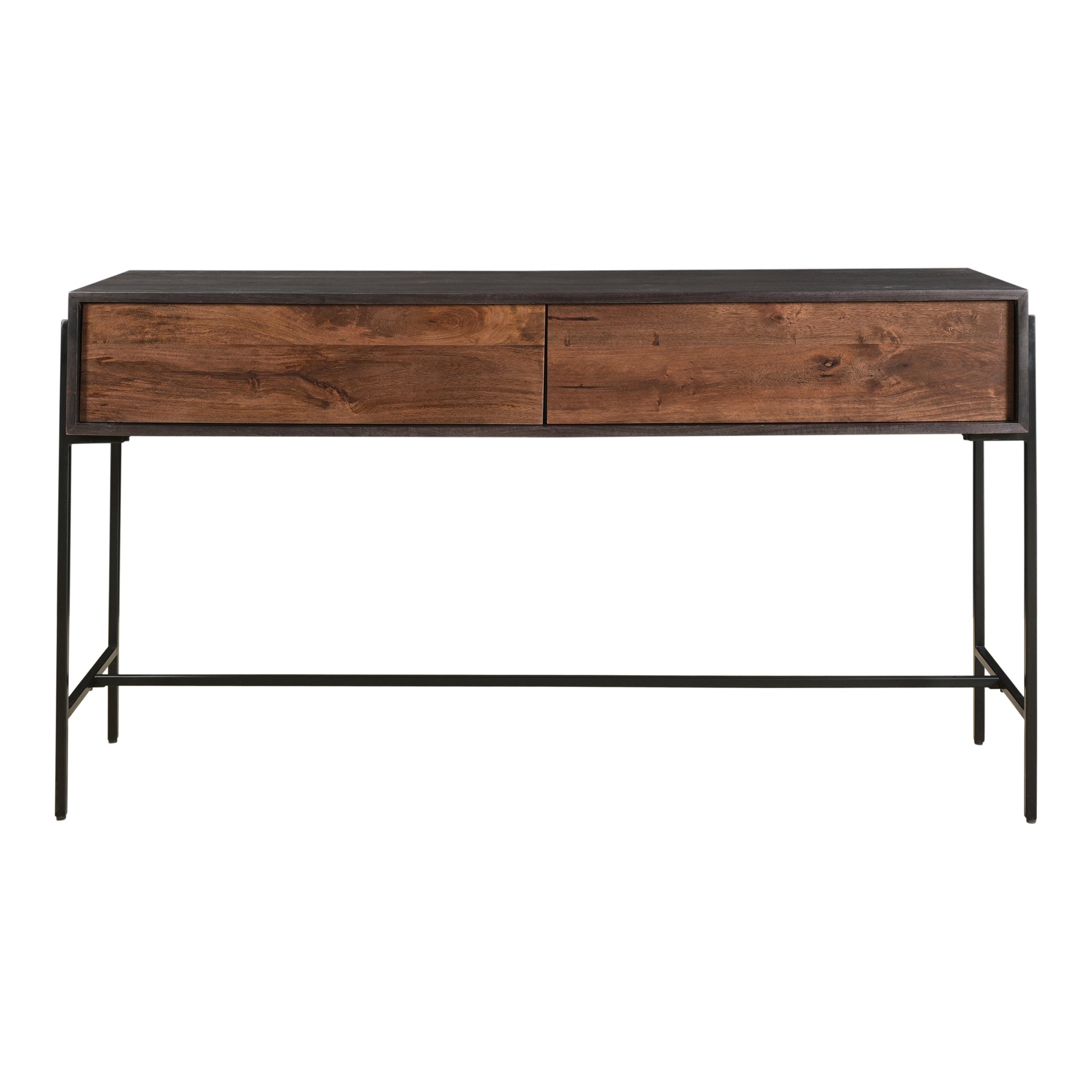 George Console Table, Rectangular Solid Mango Wood with Iron Base, Light Brown