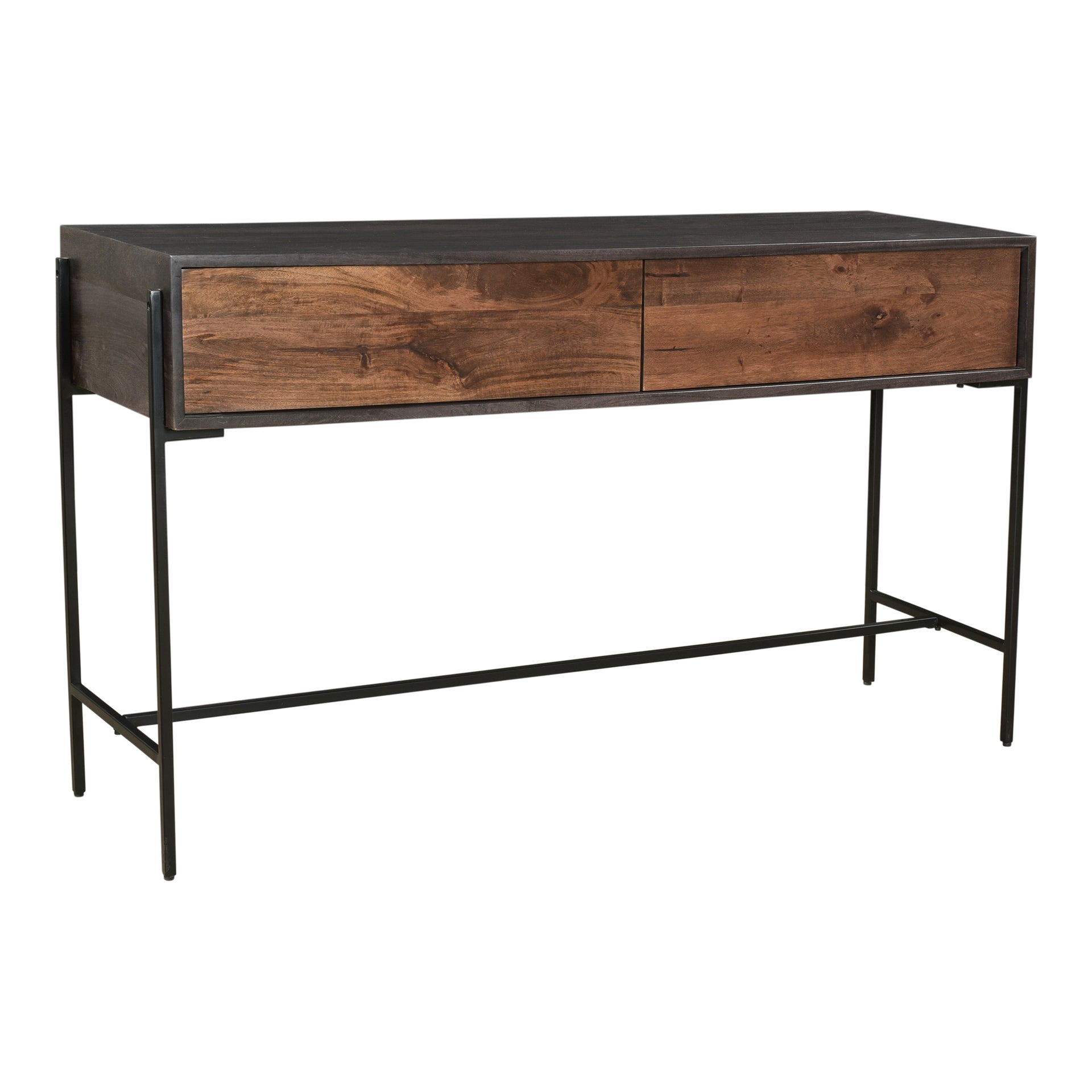 George Console Table, Rectangular Solid Mango Wood with Iron Base, Light Brown