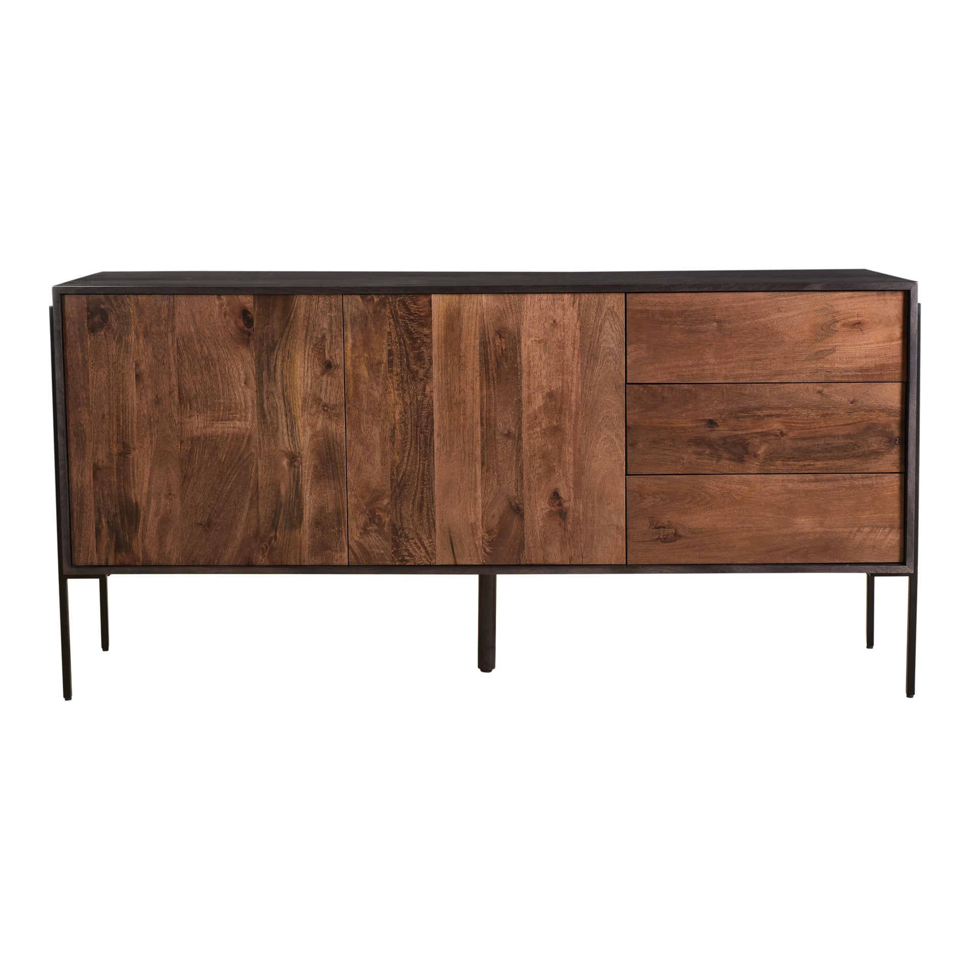 George Sideboard, Solid Mango Wood, Iron Base, Light Brown Finish