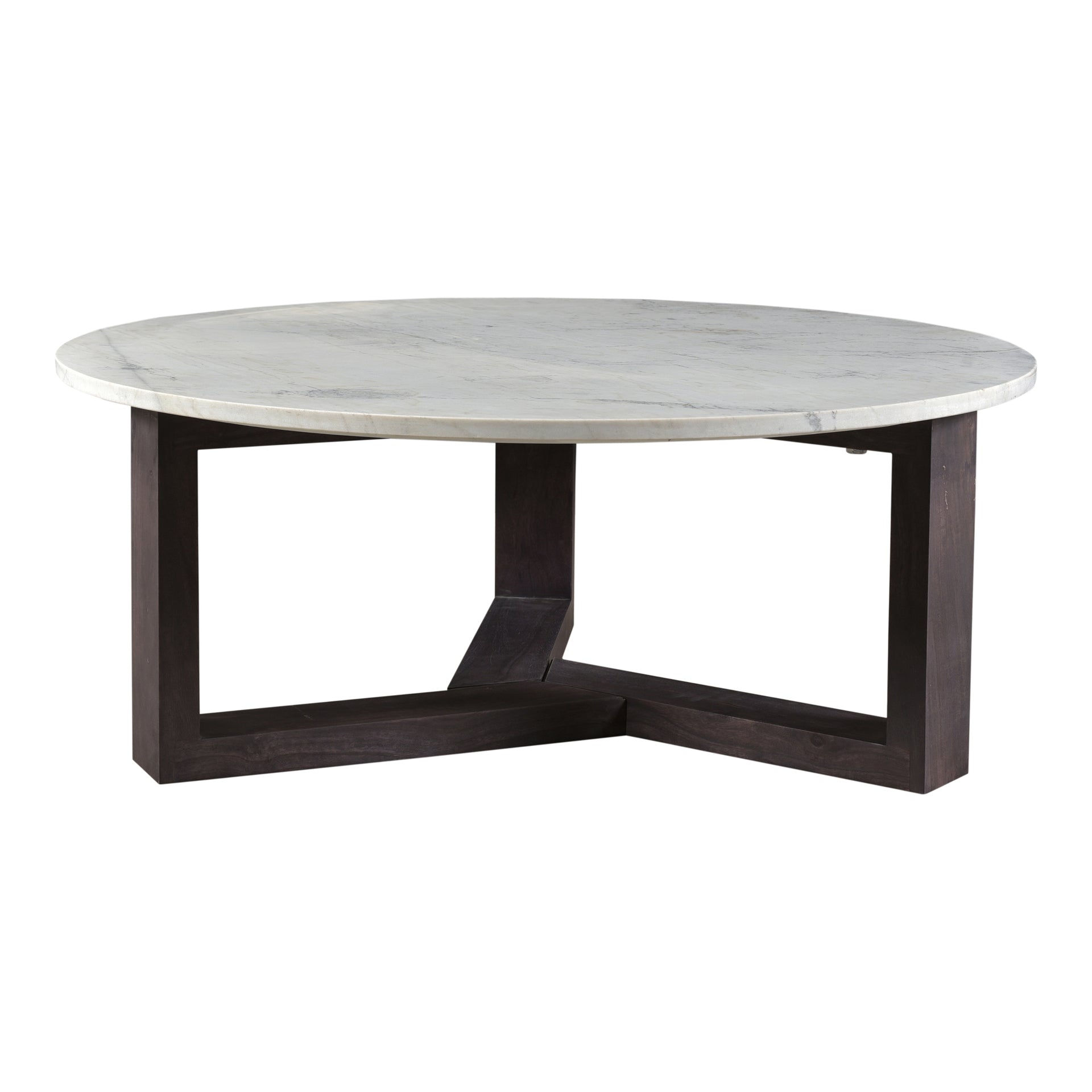 Hart Coffee Table, Round Satwaria Marble Top, Solid Acacia Base, Charcoal Grey