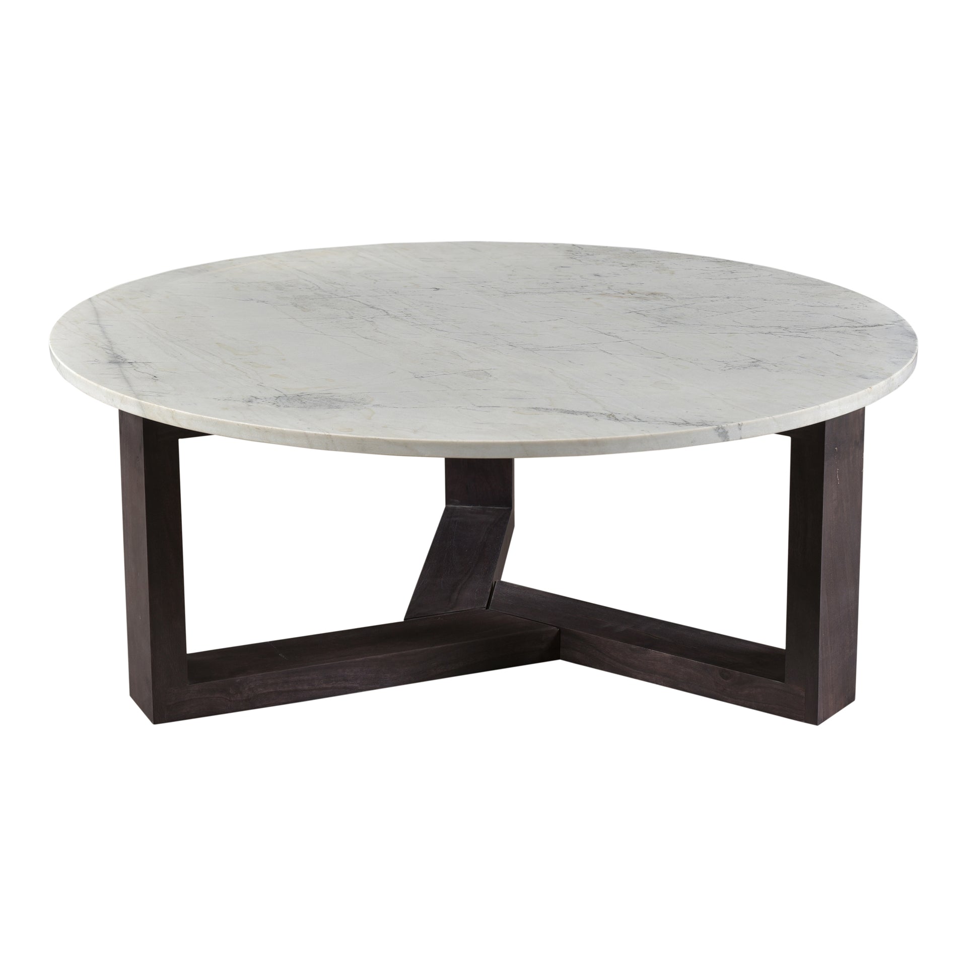 Hart Coffee Table, Round Satwaria Marble Top, Solid Acacia Base, Charcoal Grey