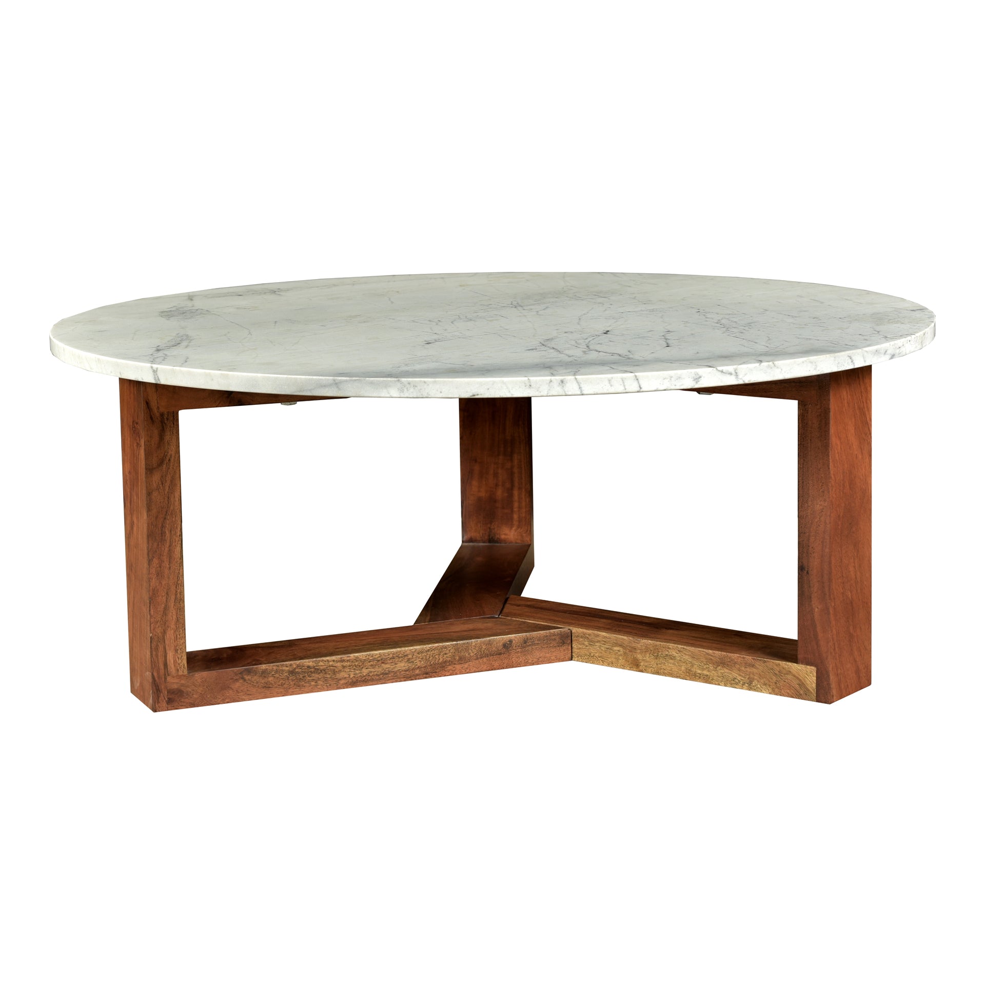 Hart Coffee Table, Round Satwaria Marble Top, Solid Acacia Base, White