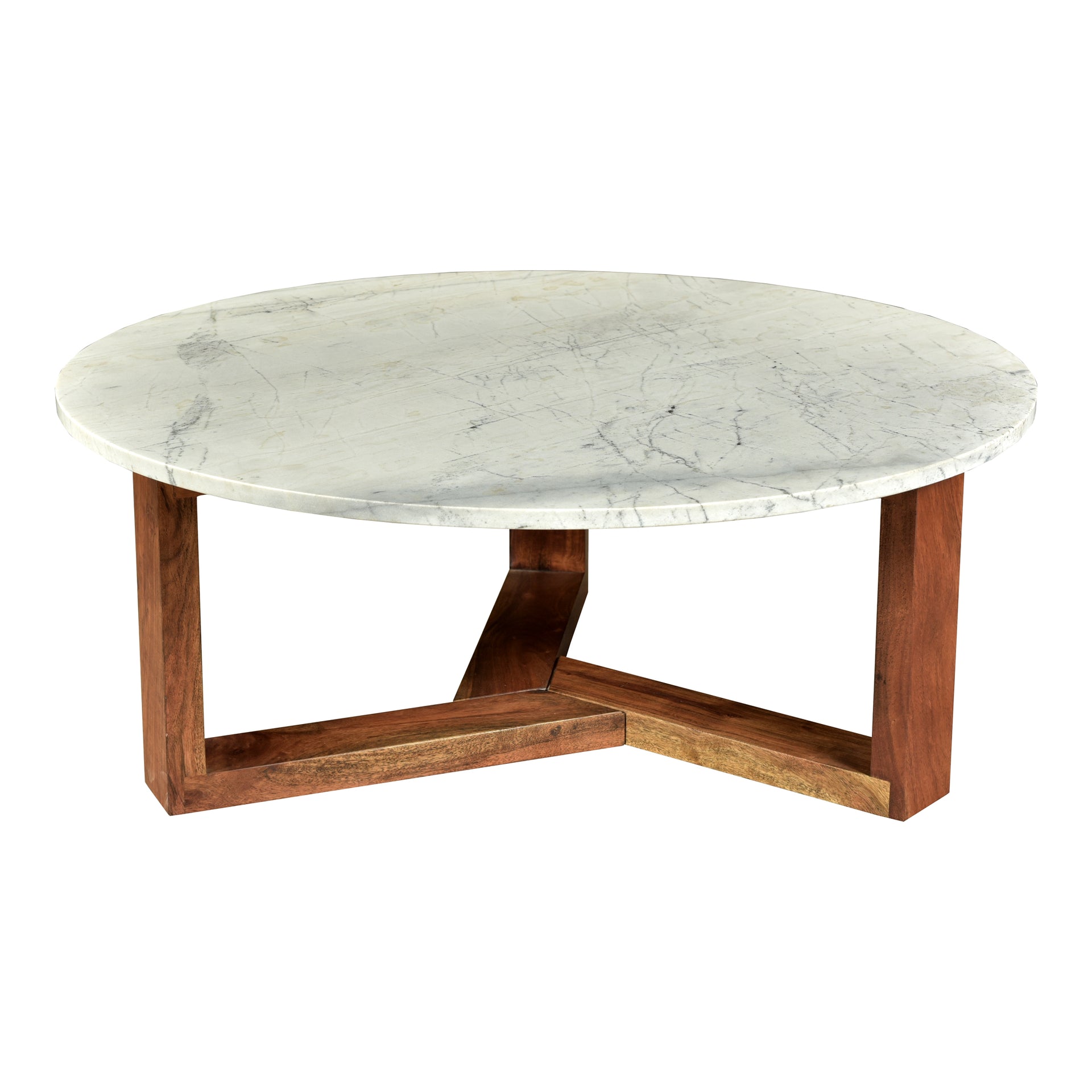 Hart Coffee Table, Round Satwaria Marble Top, Solid Acacia Base, White