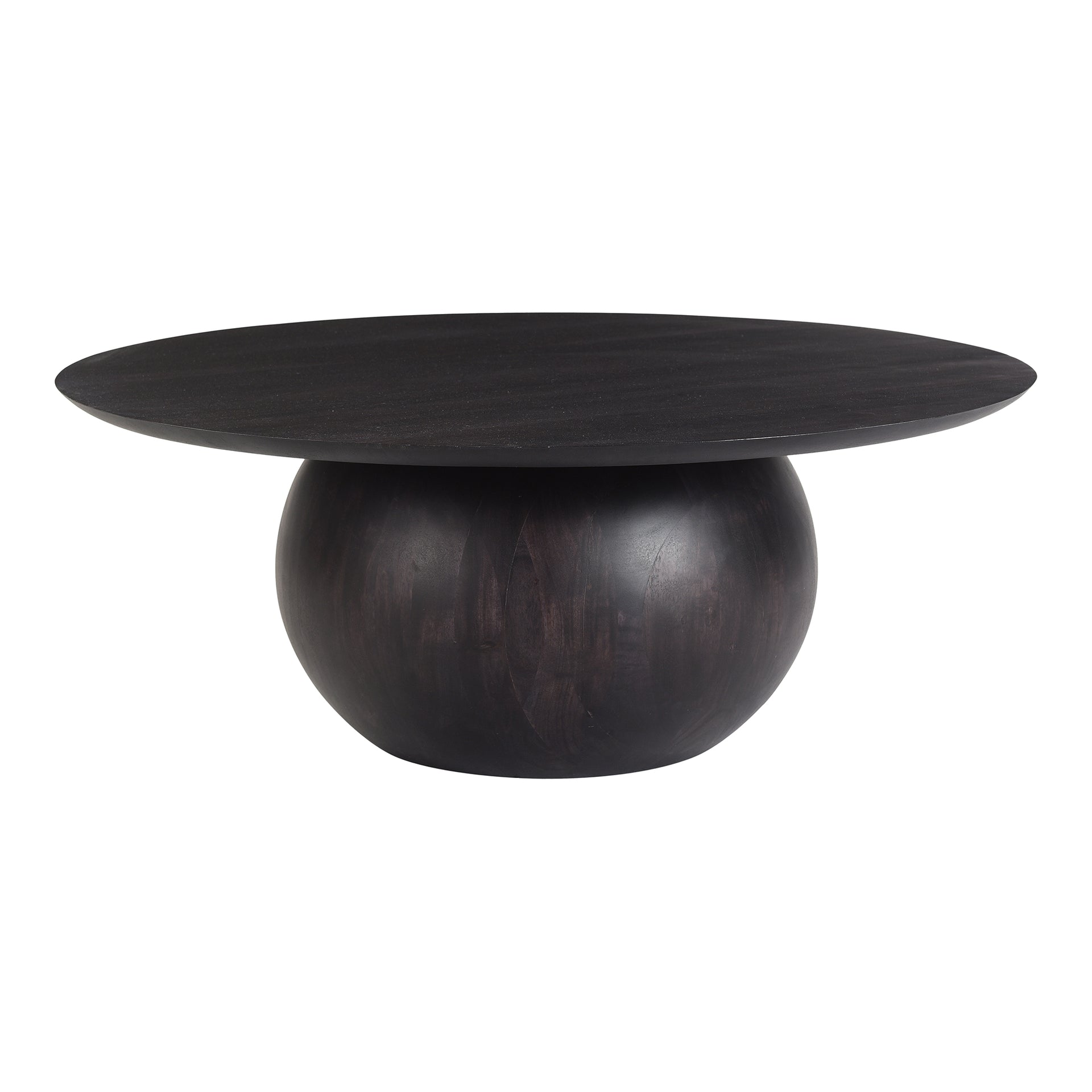 Pia Coffee Table, Round, Solid Acacia Wood, Handcrafted Rustic Centerpiece with Natural Wood Grain & Knots, Small, Black