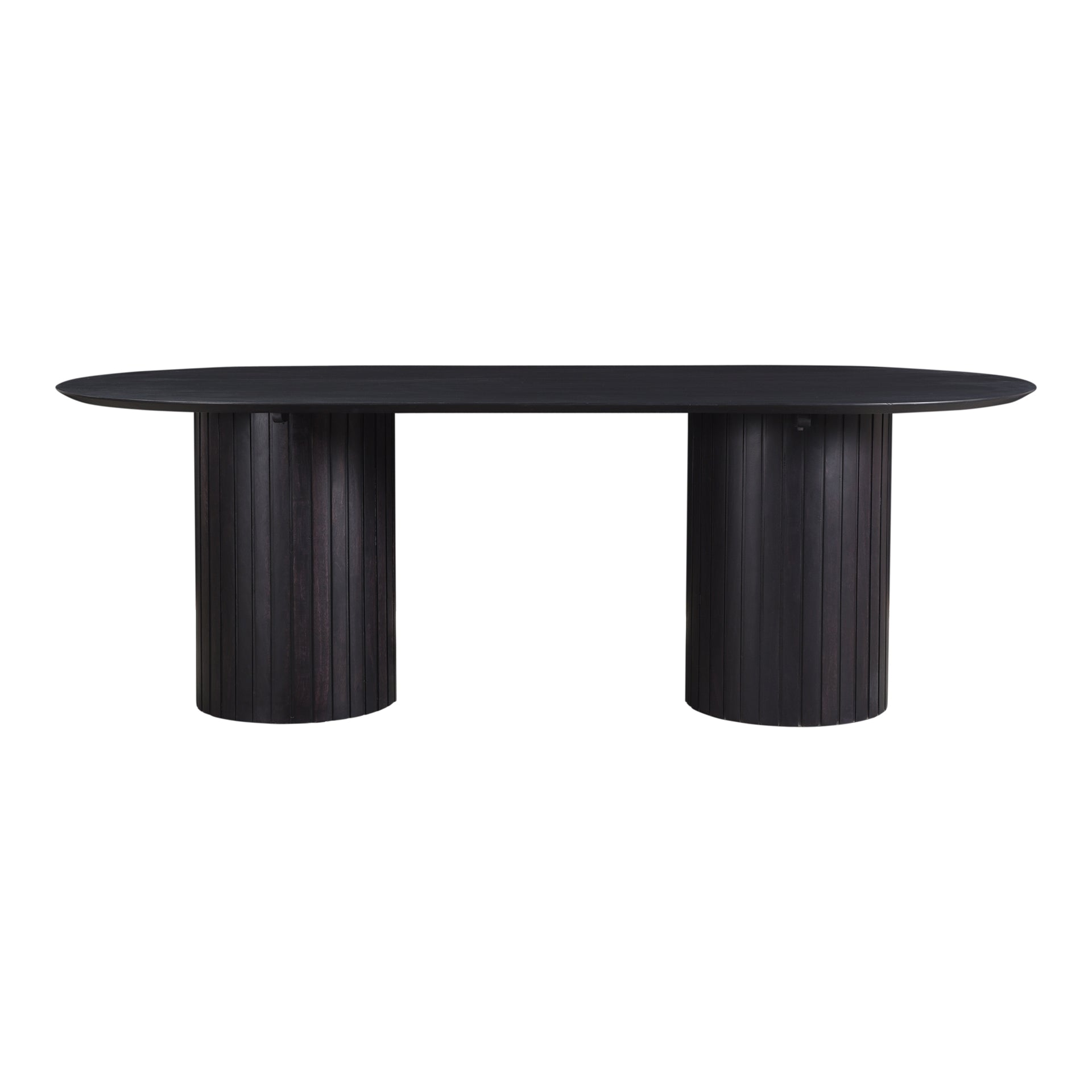 Tatiana Dining Table, Solid Acacia Wood, Black Finish, Ribbed Pillar Design, Seats 6