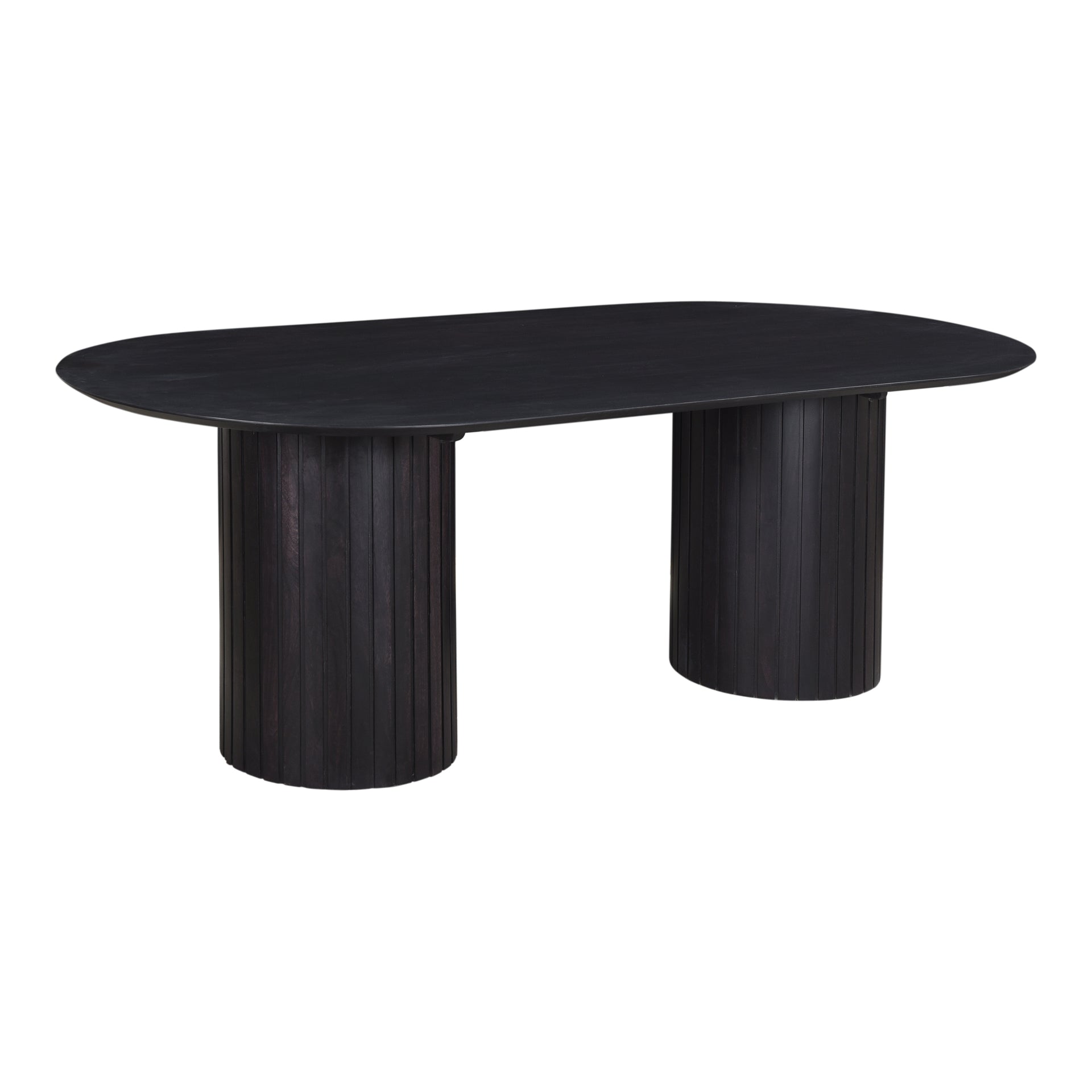 Tatiana Dining Table, Solid Acacia Wood, Black Finish, Ribbed Pillar Design, Seats 6