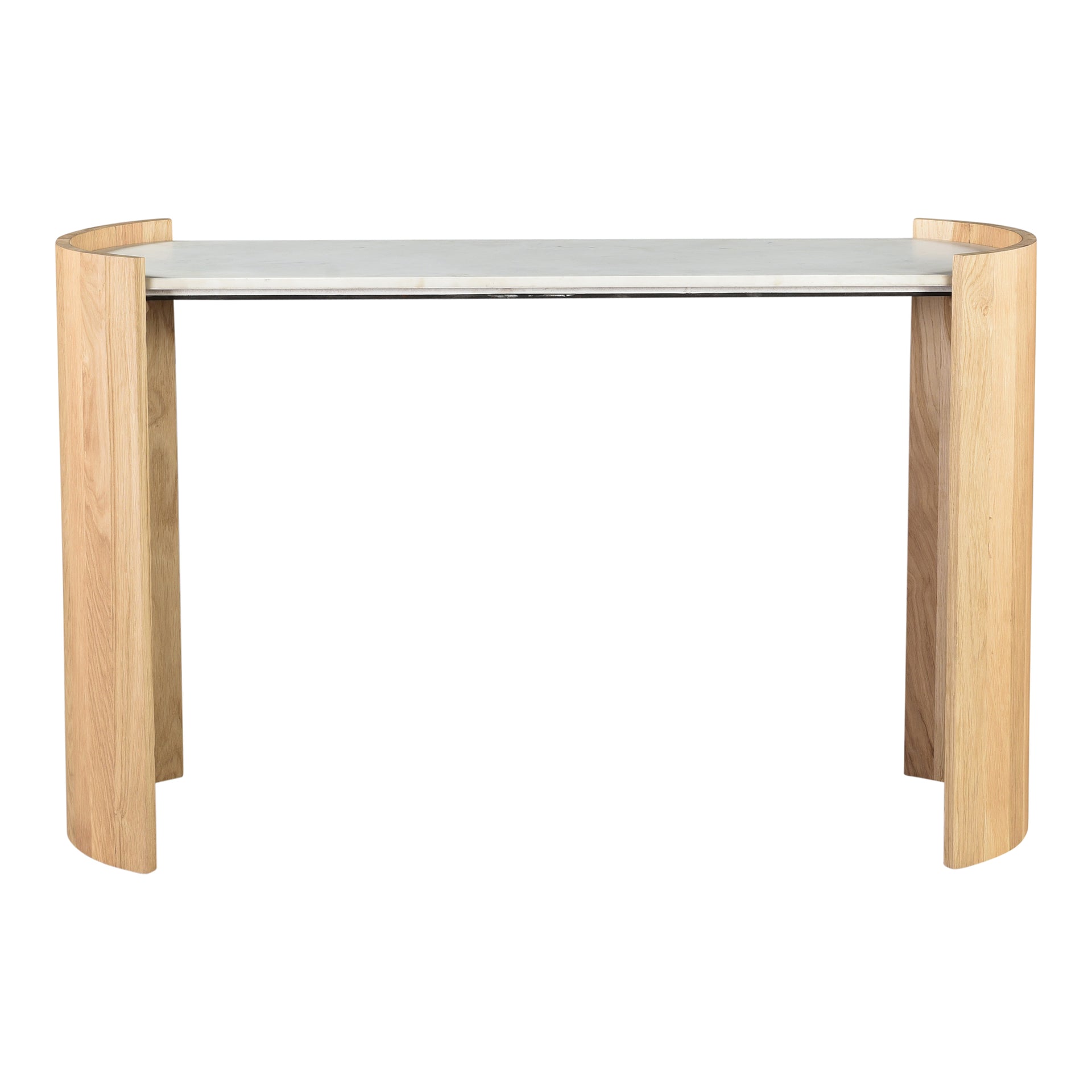 Crest Console Table, Banswara White Marble Top, Oak Veneer Base, Natural Finish