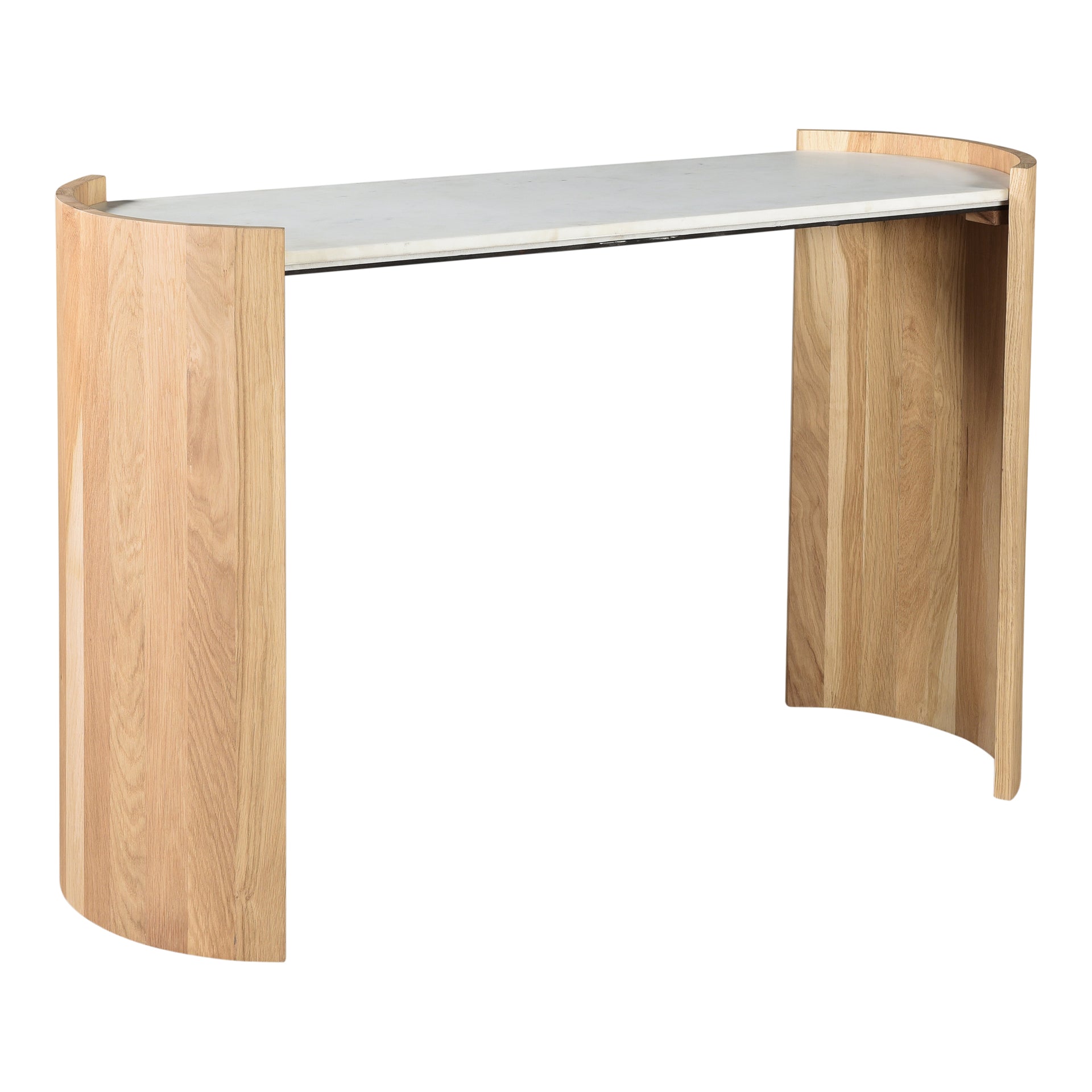 Crest Console Table, Banswara White Marble Top, Oak Veneer Base, Natural Finish