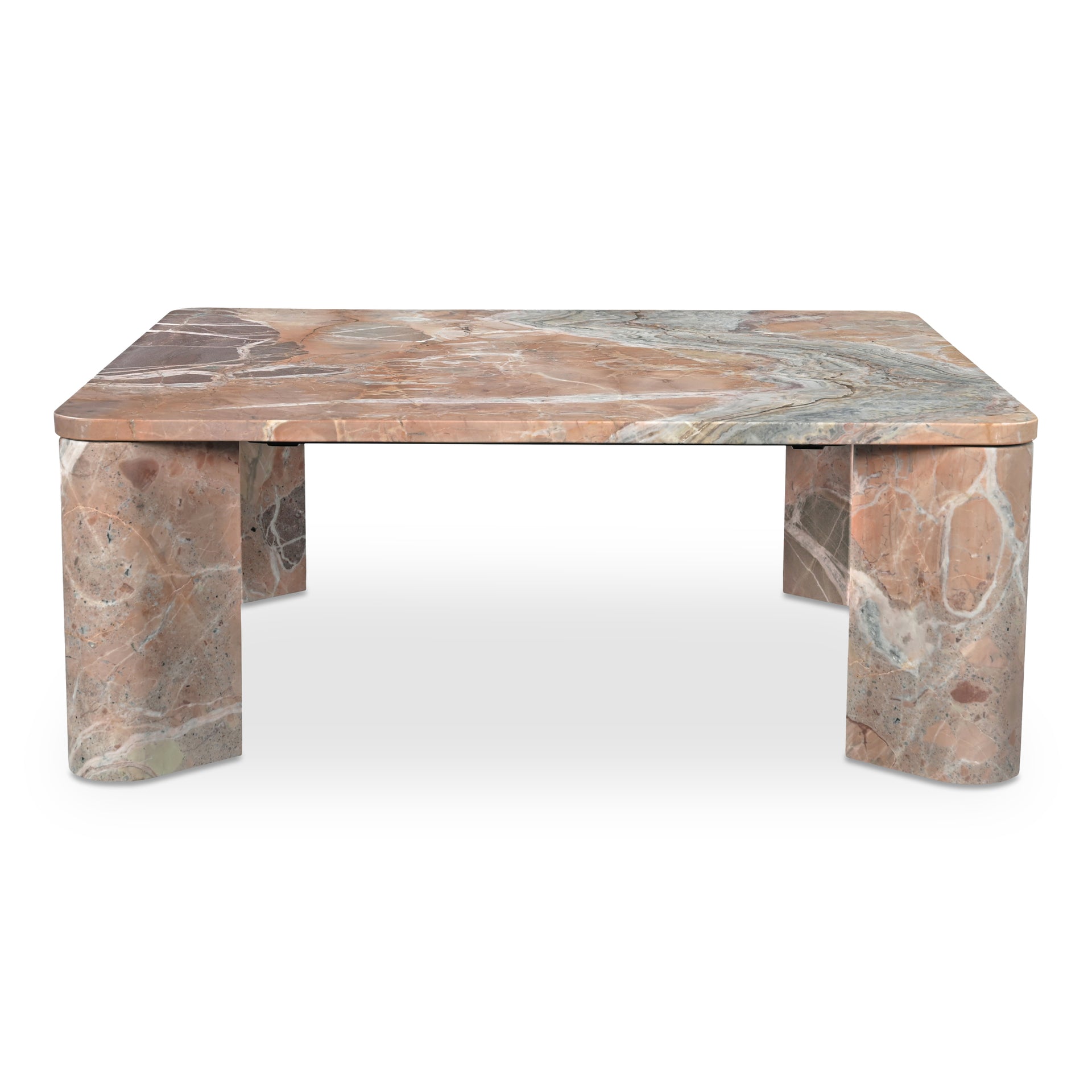 Philip Coffee Table, Solid Orange Lavante Marble, Square Design, Orange
