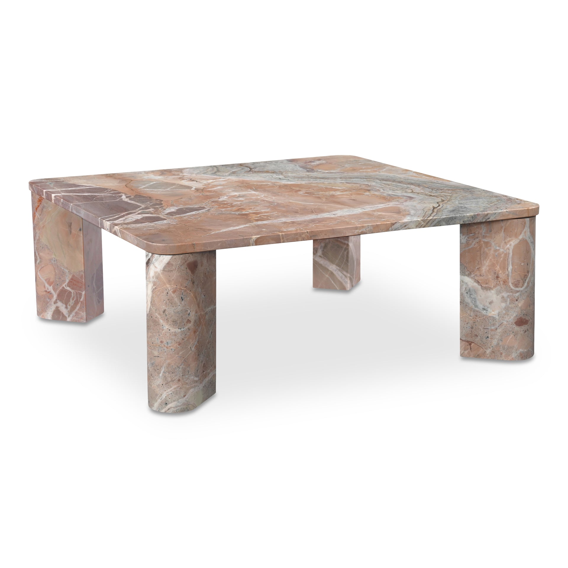 Philip Coffee Table, Solid Orange Lavante Marble, Square Design, Orange