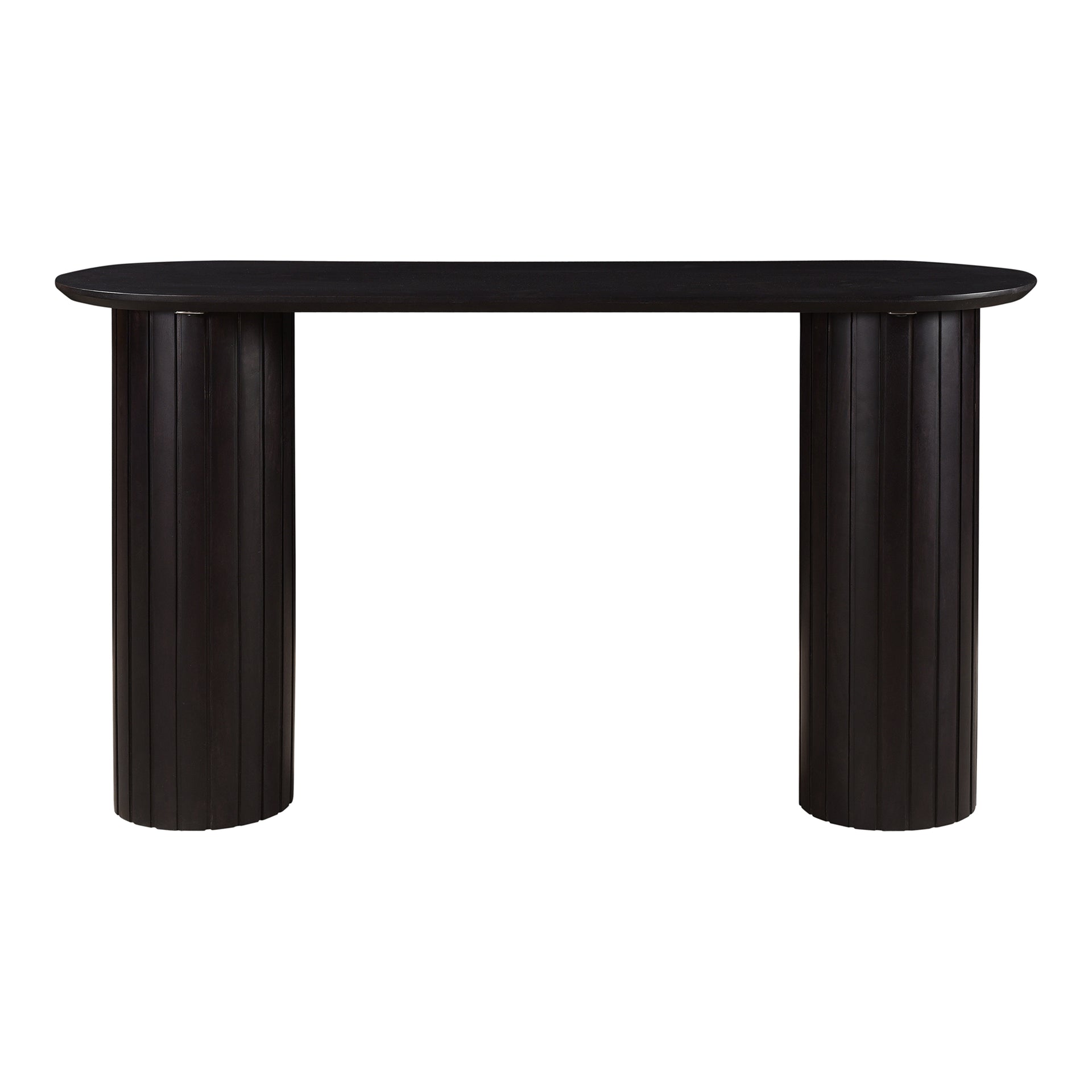 Tatiana Console Table, Solid Acacia Wood, Ribbed Pillar Legs, Oval Design, Black Finish