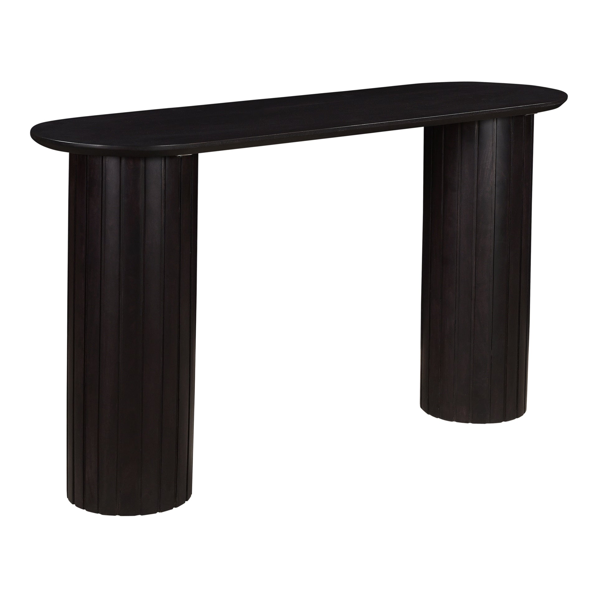 Tatiana Console Table, Solid Acacia Wood, Ribbed Pillar Legs, Oval Design, Black Finish
