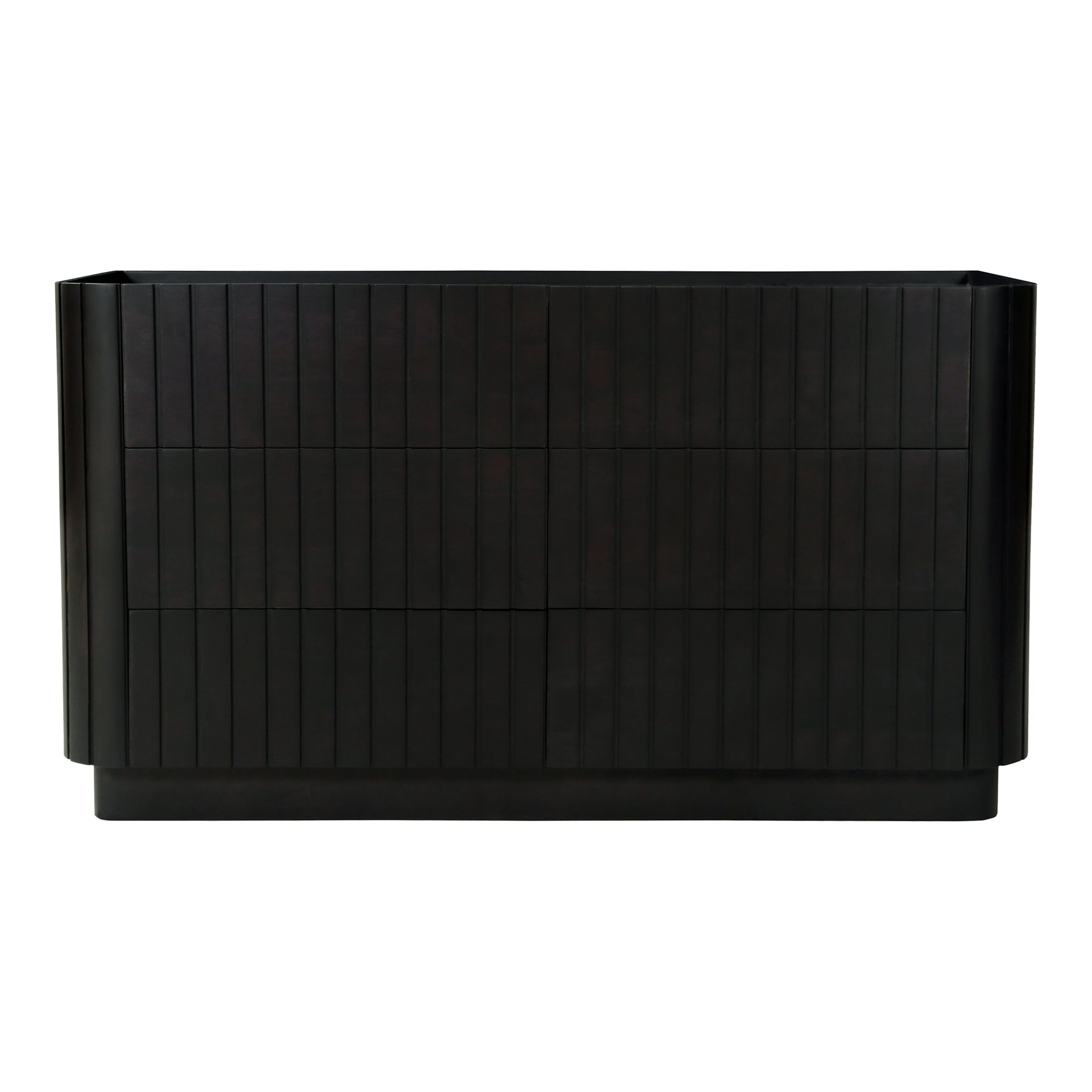 Tatiana Dresser, 6 Drawer Black Solid Acacia with Textured Ribbed Front and Soft-Close Glides, Contemporary Style, Black