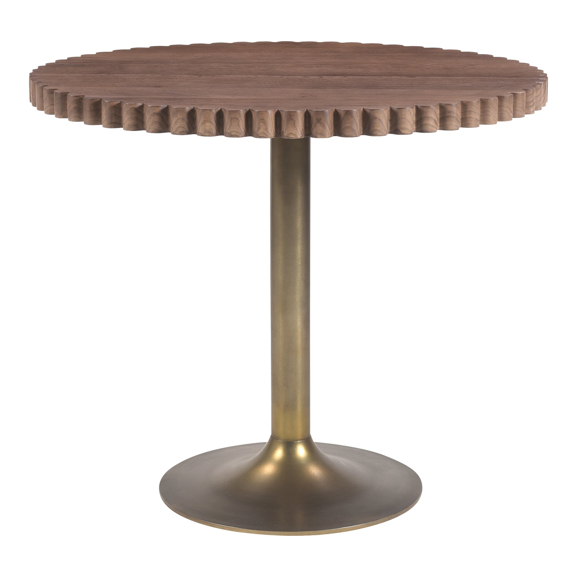 Rowan Cafe Table, Solid Oak Top, Antiqued Brass and Cast Iron Base, Brown