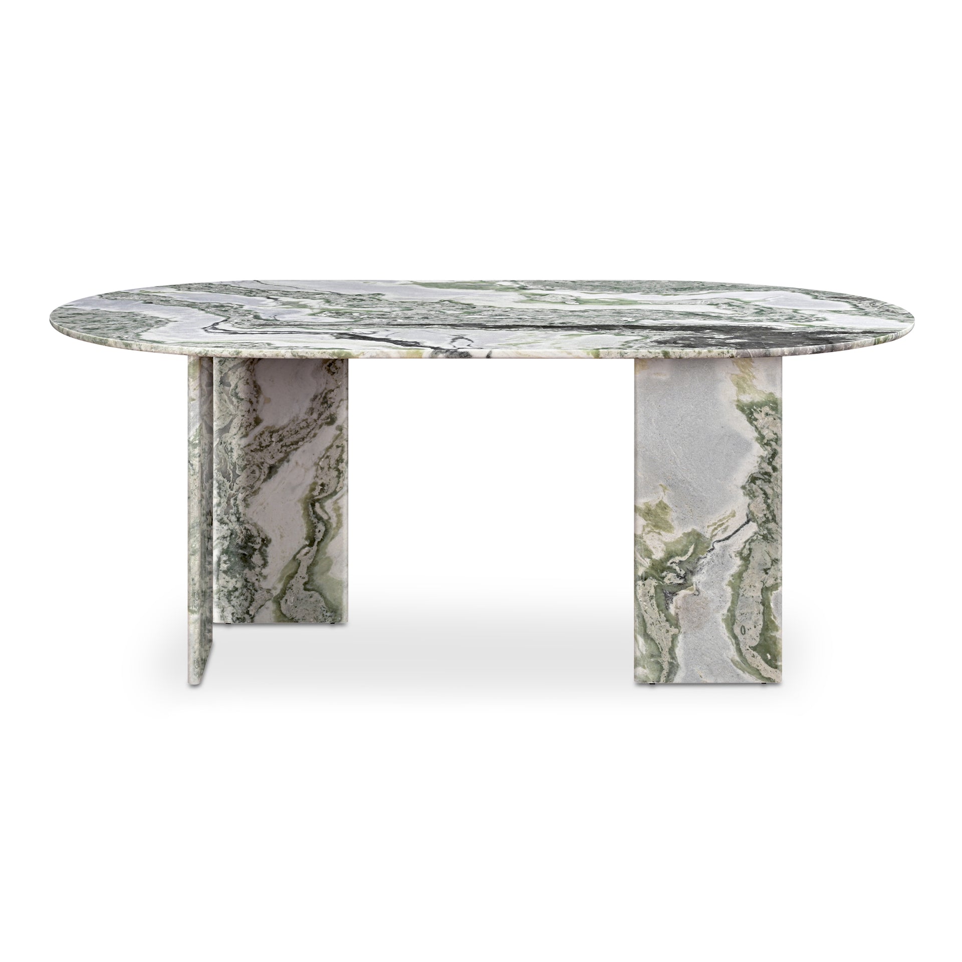 Amaryllis Dining Table for 6, Oval Green Onyx Marble Top, Contemporary Design, Green