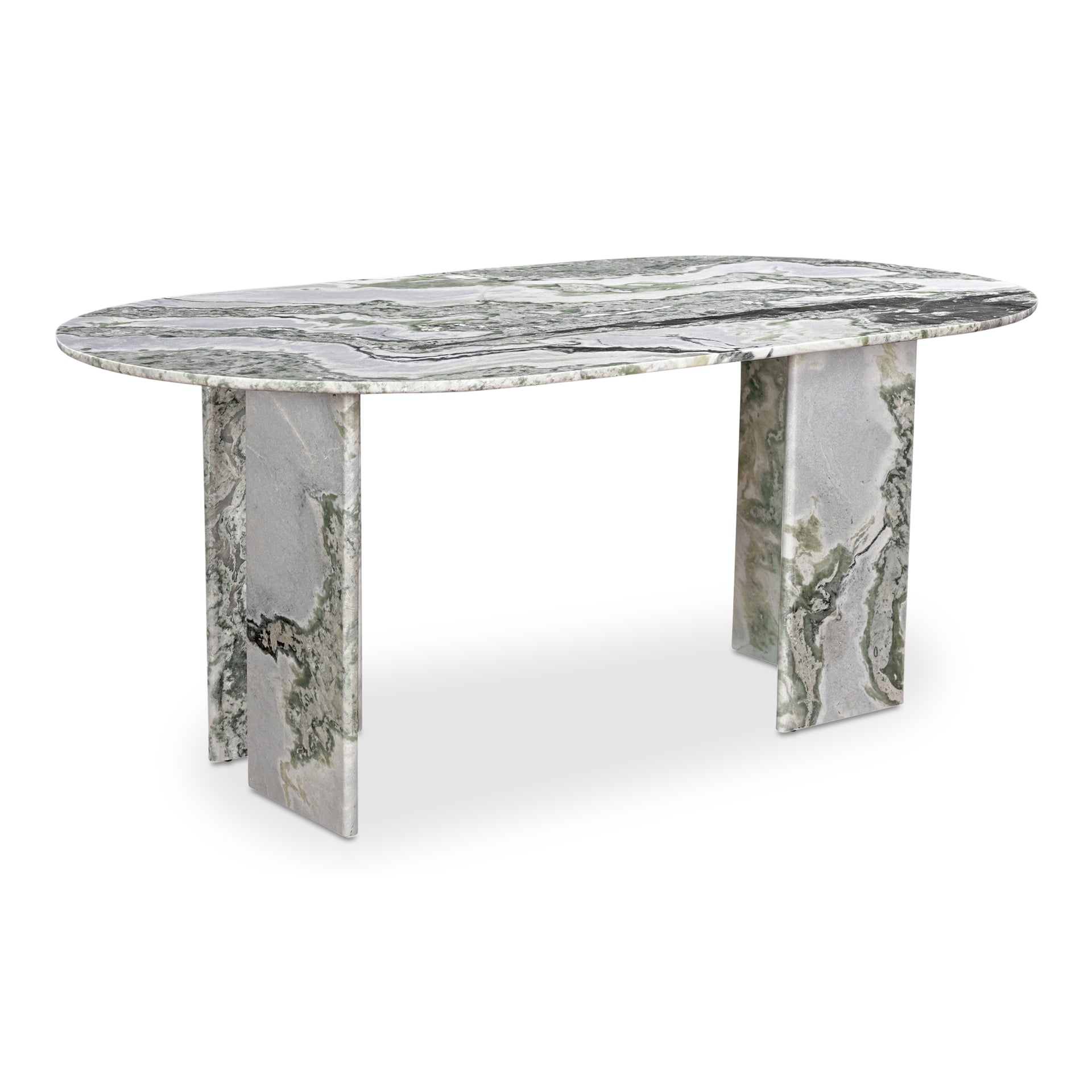 Amaryllis Dining Table for 6, Oval Green Onyx Marble Top, Contemporary Design, Green