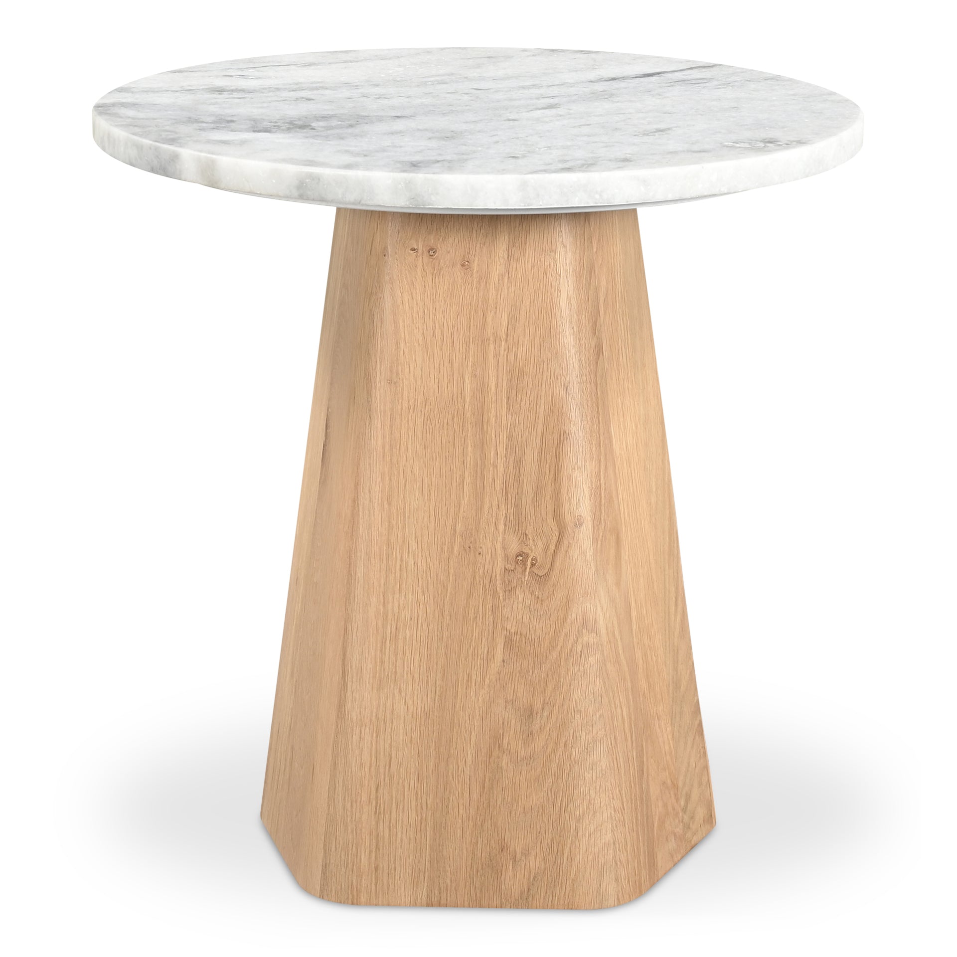 Cyrien Accent Table, Ashen Grey Marble Top, Solid Oak Wood Base, White Marble Finish