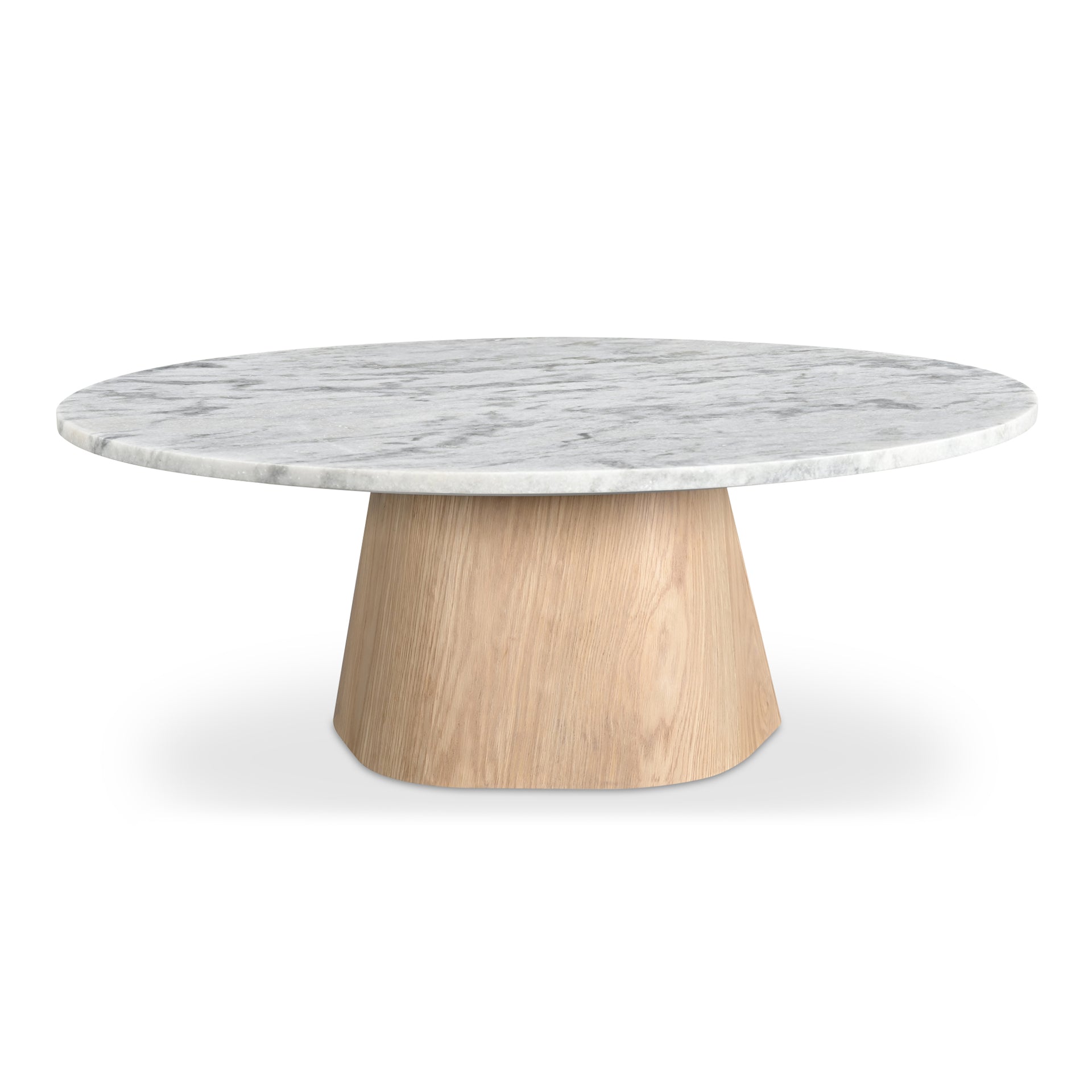 Eden Coffee Table, Round Raj Grey Marble Top with Oak Veneer Base, Contemporary Design, White