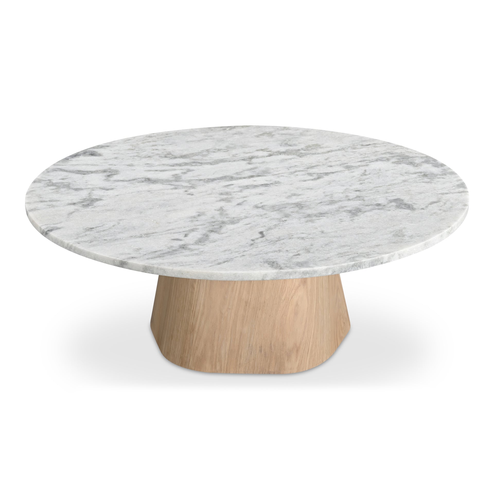 Eden Coffee Table, Round Raj Grey Marble Top with Oak Veneer Base, Contemporary Design, White