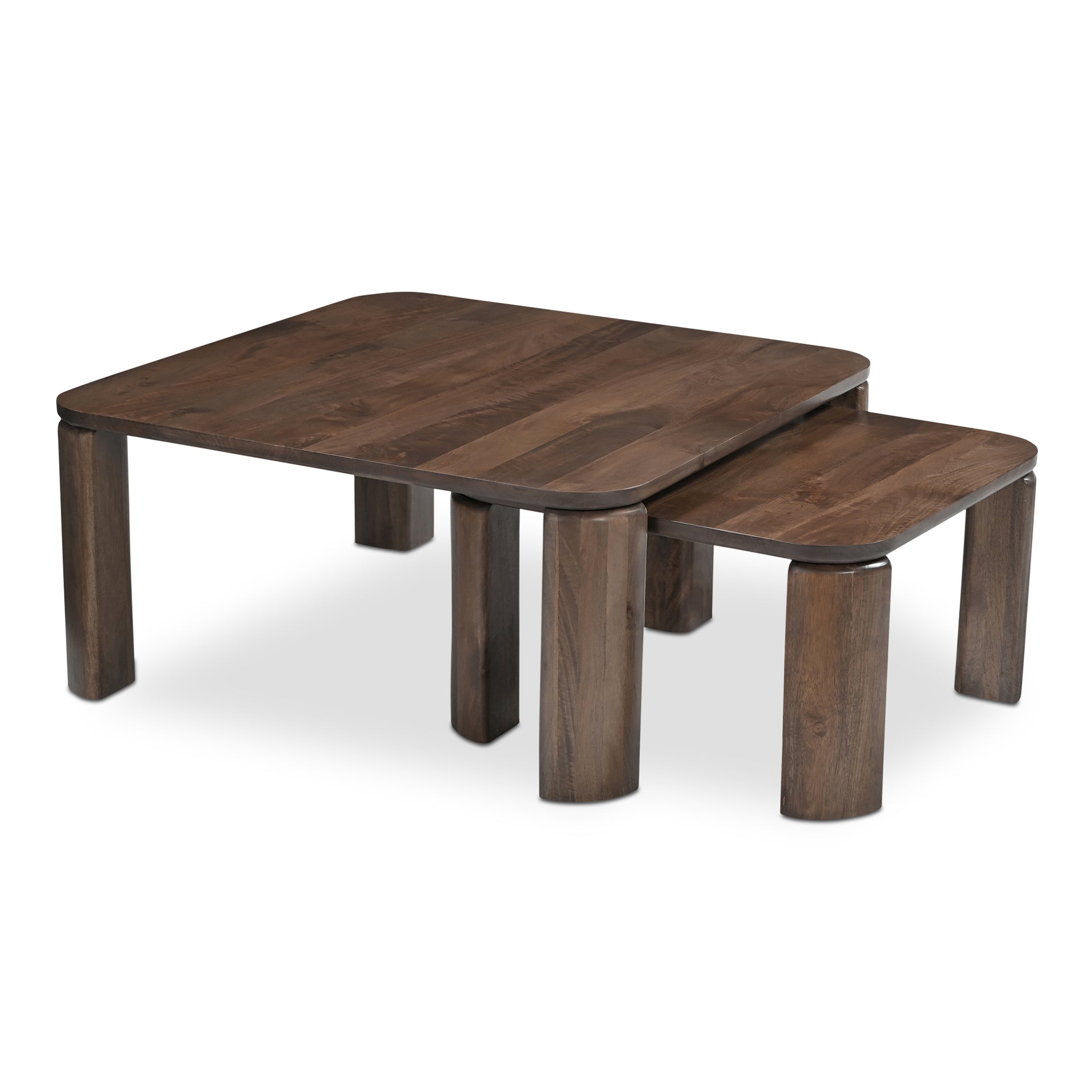 Sylvessa Nesting Coffee Tables, Solid Mango Wood, Rounded Square Shape, Brown