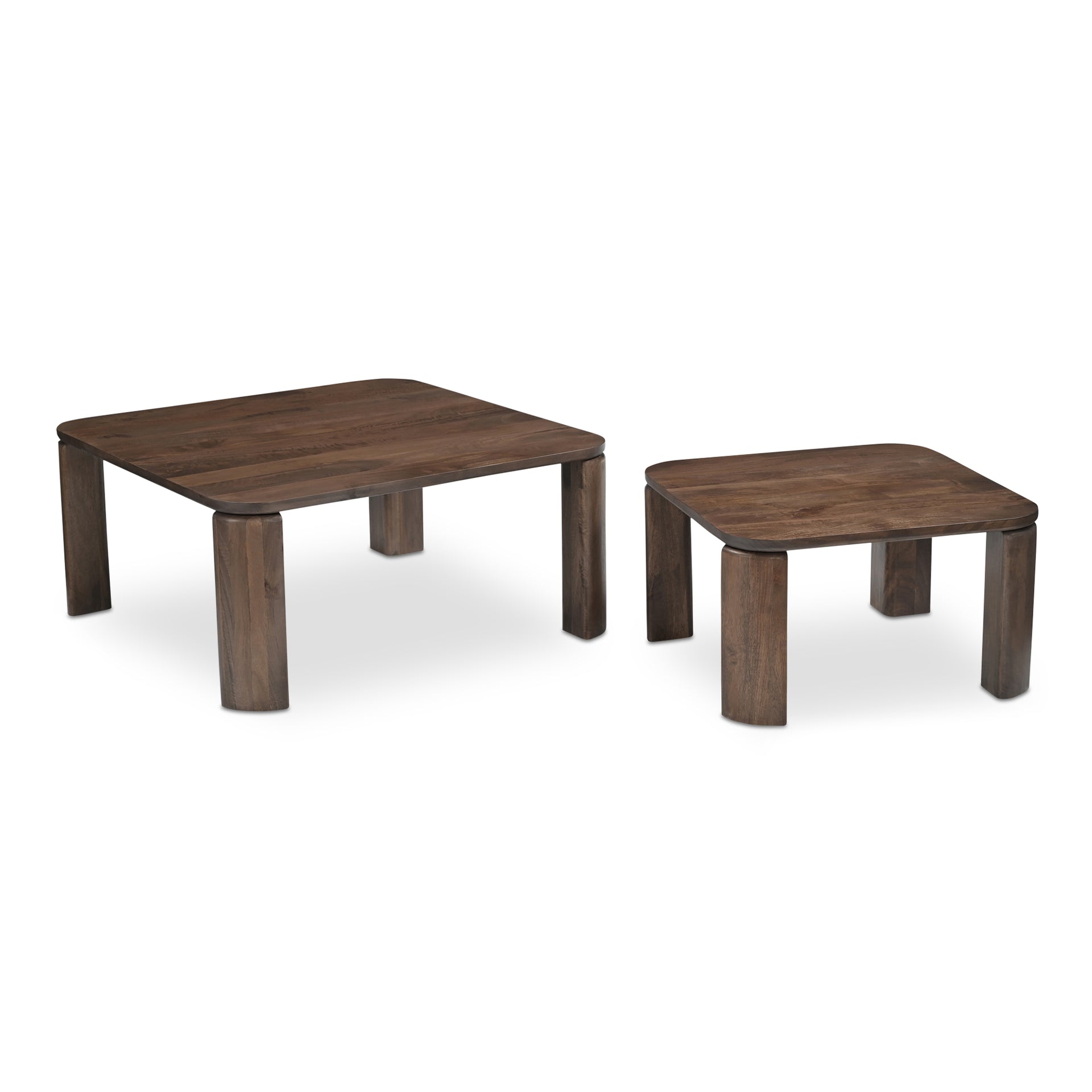 Sylvessa Nesting Coffee Tables, Solid Mango Wood, Rounded Square Shape, Brown
