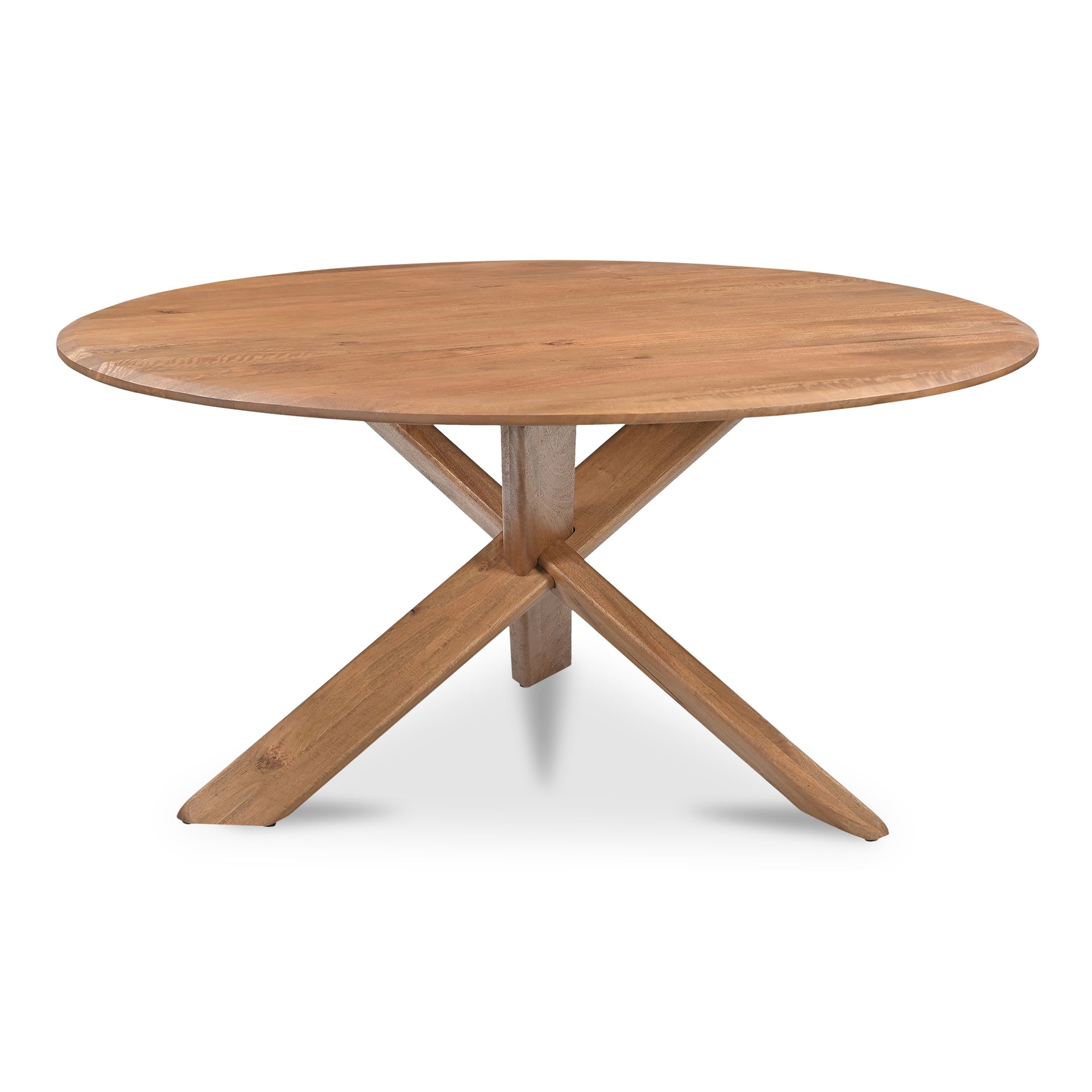 Velora Dining Table, Round Mango Wood Top with Interlocking Crisscross Leg Base, Seats 6, Vintage Brown