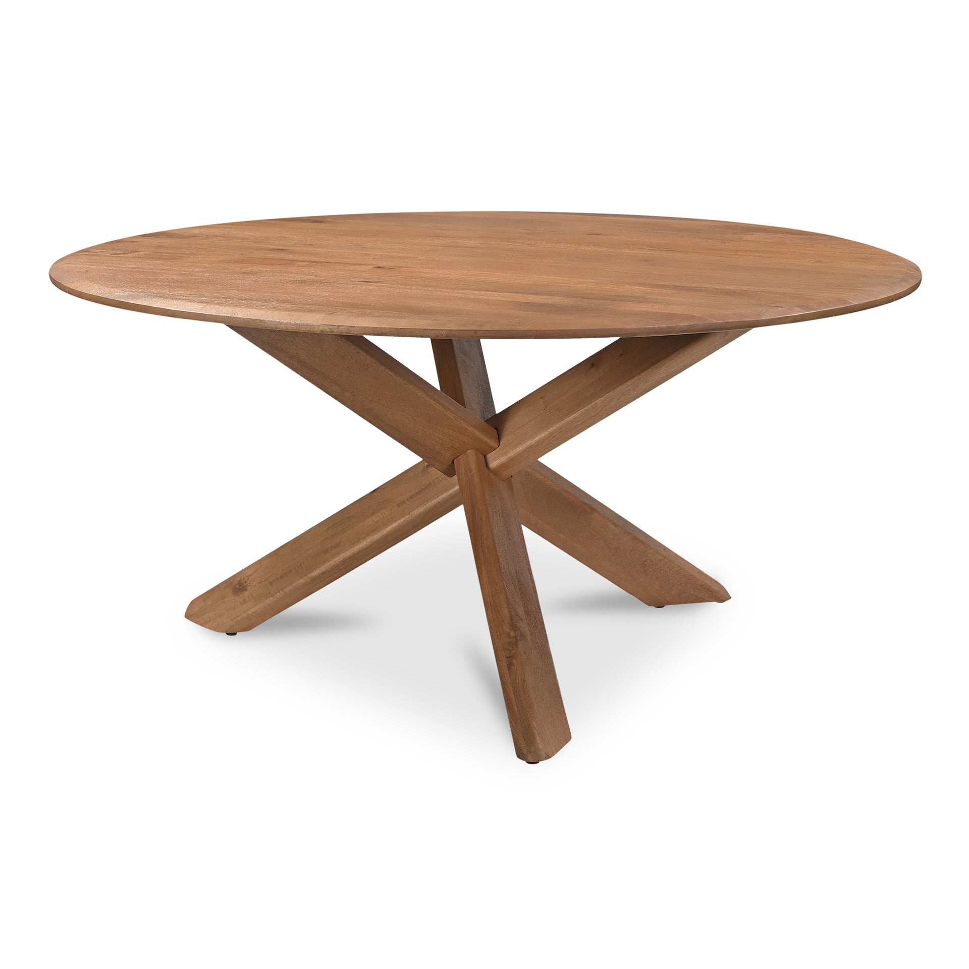 Velora Dining Table, Round Mango Wood Top with Interlocking Crisscross Leg Base, Seats 6, Vintage Brown