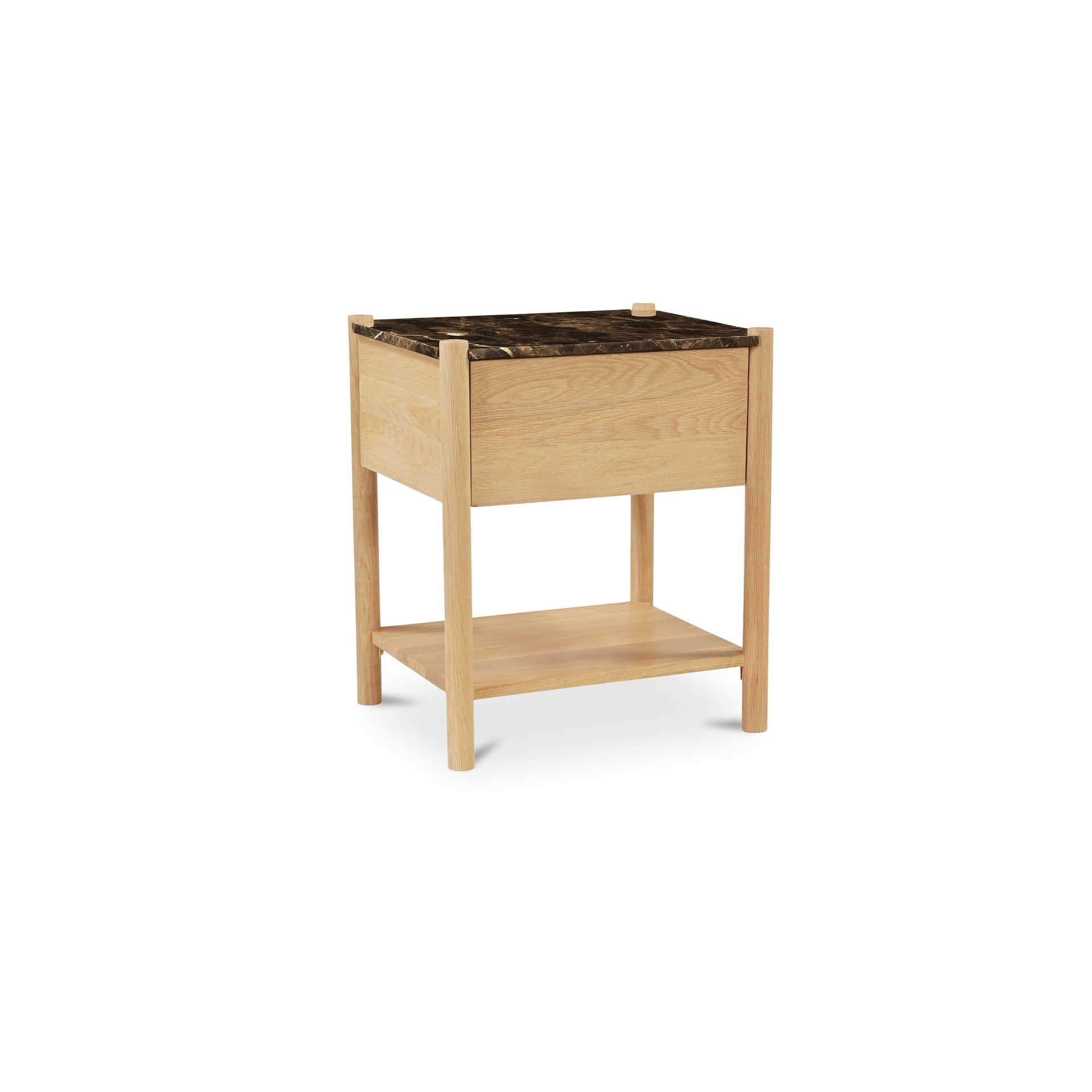 Rivenor Nightstand, 1-Drawer, Dark Emperador Marble Top with Oak Body, Brown