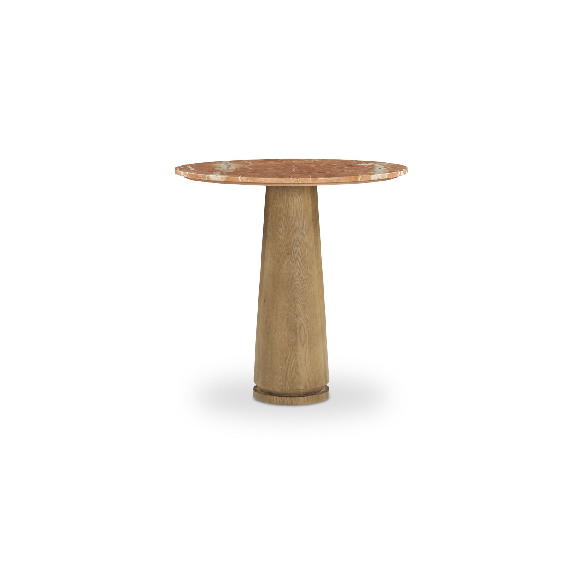 Miren Cafe Table, Round Italian Rosso Alicante Marble Top with Oak Pedestal Base, Alicante Marble