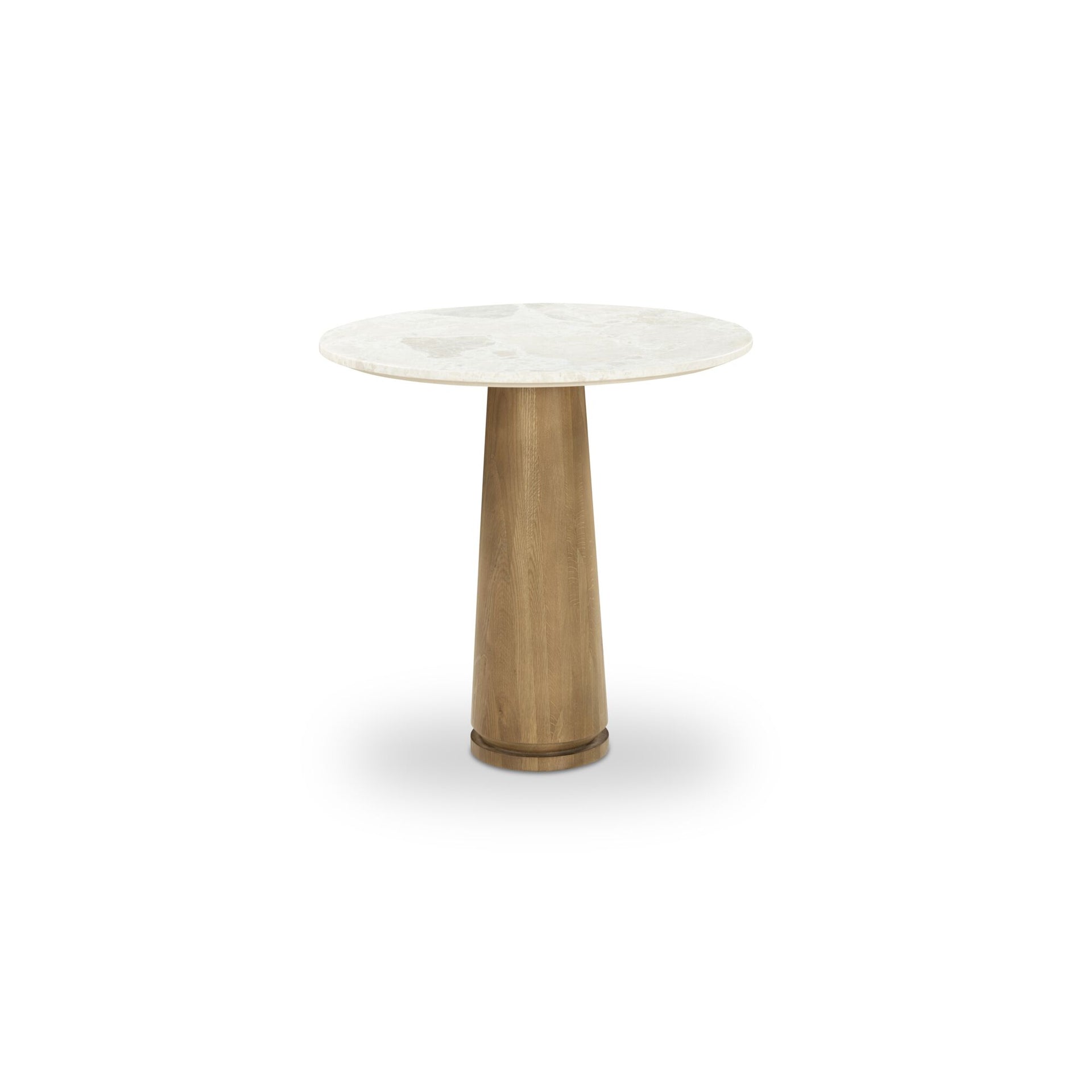 Miren Cafe Table, Round Italian Cosmos Marble Top with Oak Pedestal Base, Beige Marble