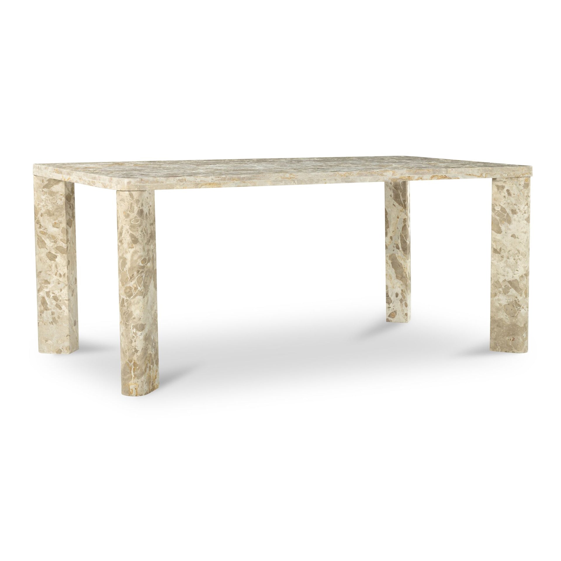 Philip Dining Table for 6, Rectangular Panther Marble, Angled Sculptural Base, Beige Panther Stone