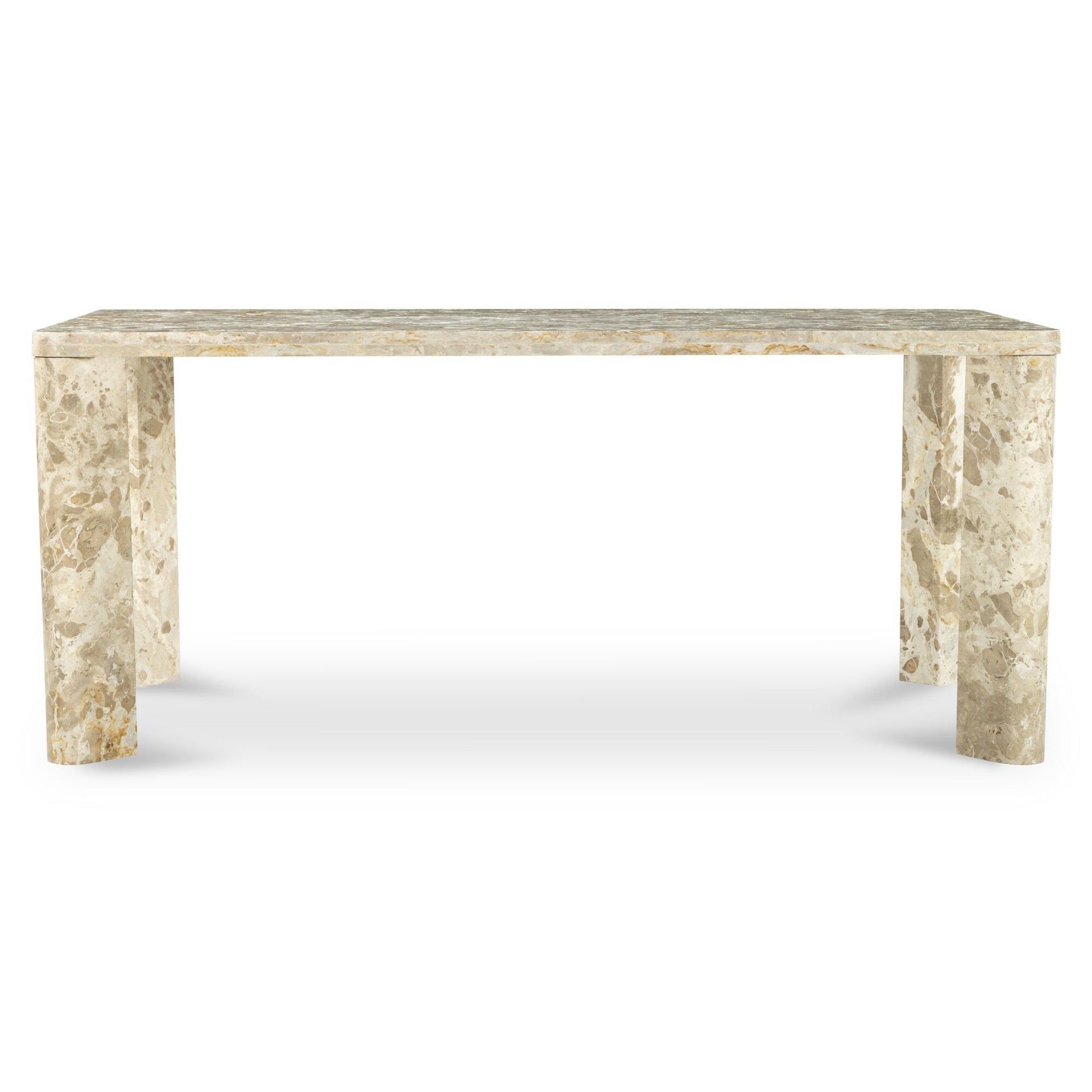Philip Dining Table for 6, Rectangular Panther Marble, Angled Sculptural Base, Beige Panther Stone