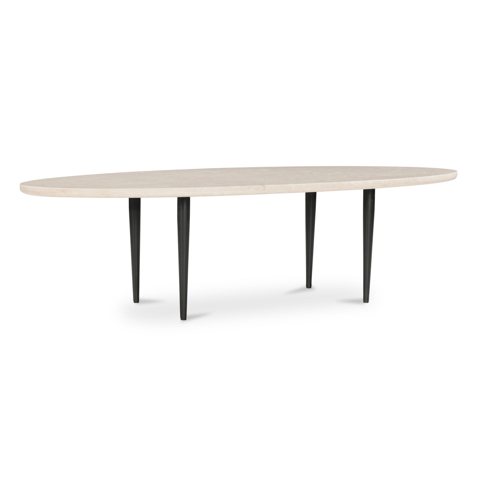 Mylo Coffee Table, Oval Italian Botticino Marble, Slim Metal Legs, Creamy White