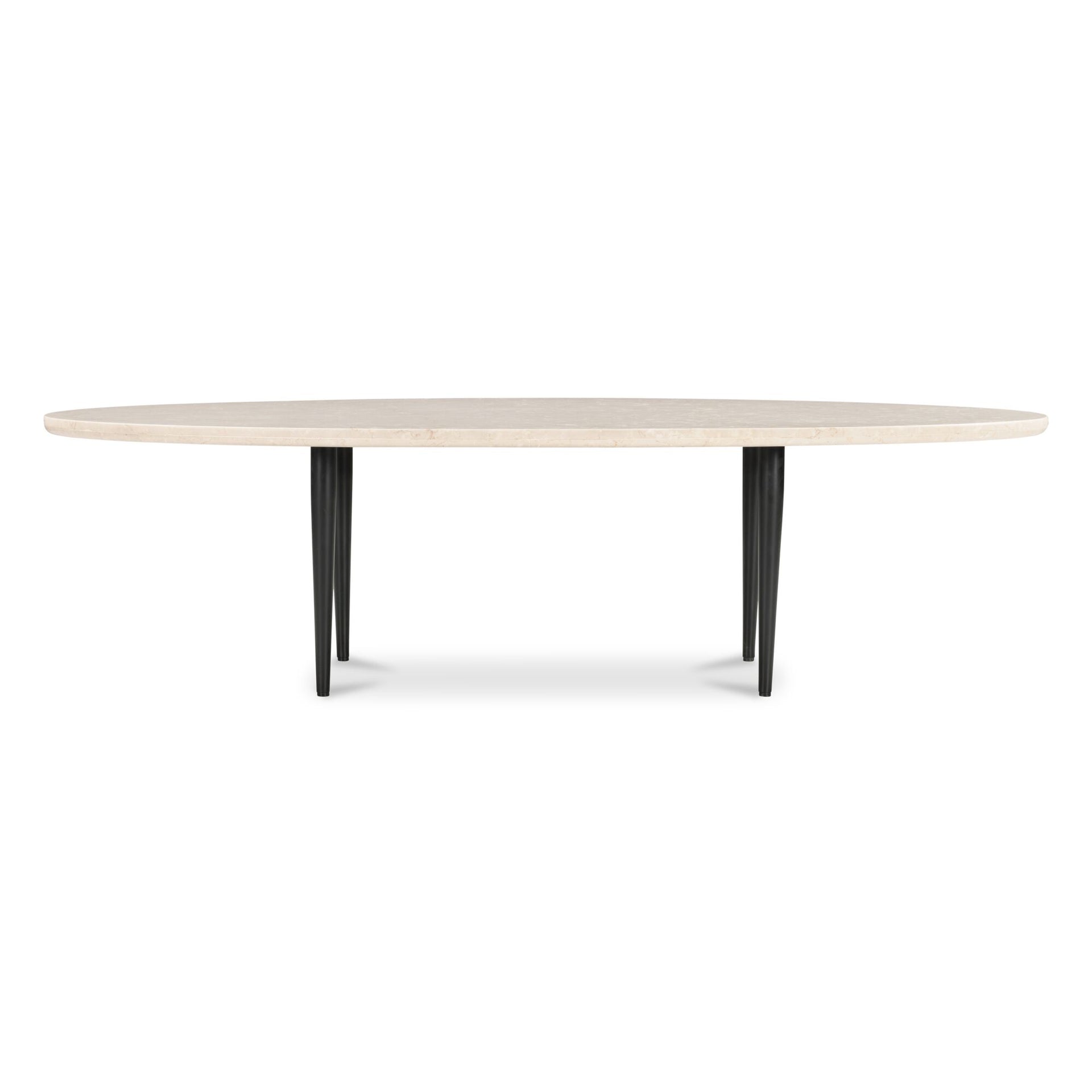 Mylo Coffee Table, Oval Italian Botticino Marble, Slim Metal Legs, Creamy White