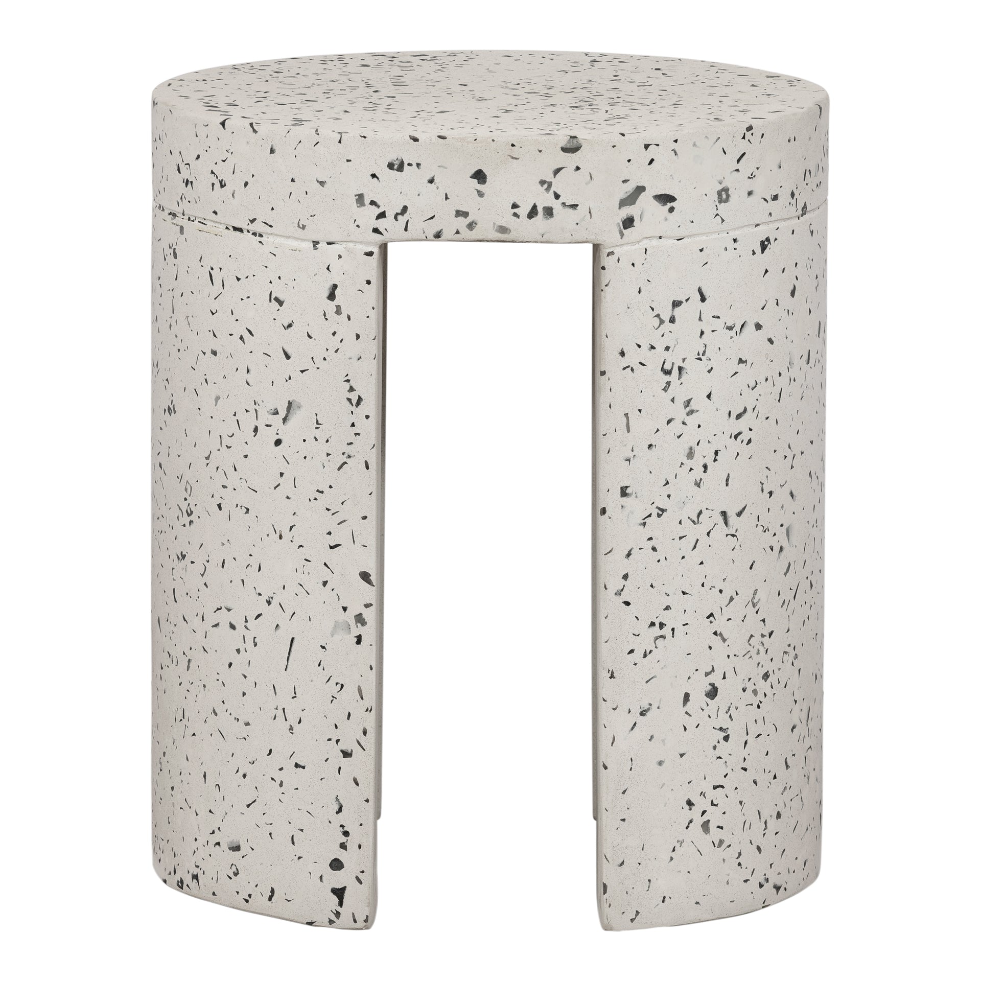 Vada Outdoor Stool, Solid Terrazzo Cement Construction with Protective Floor Glides, Light Grey