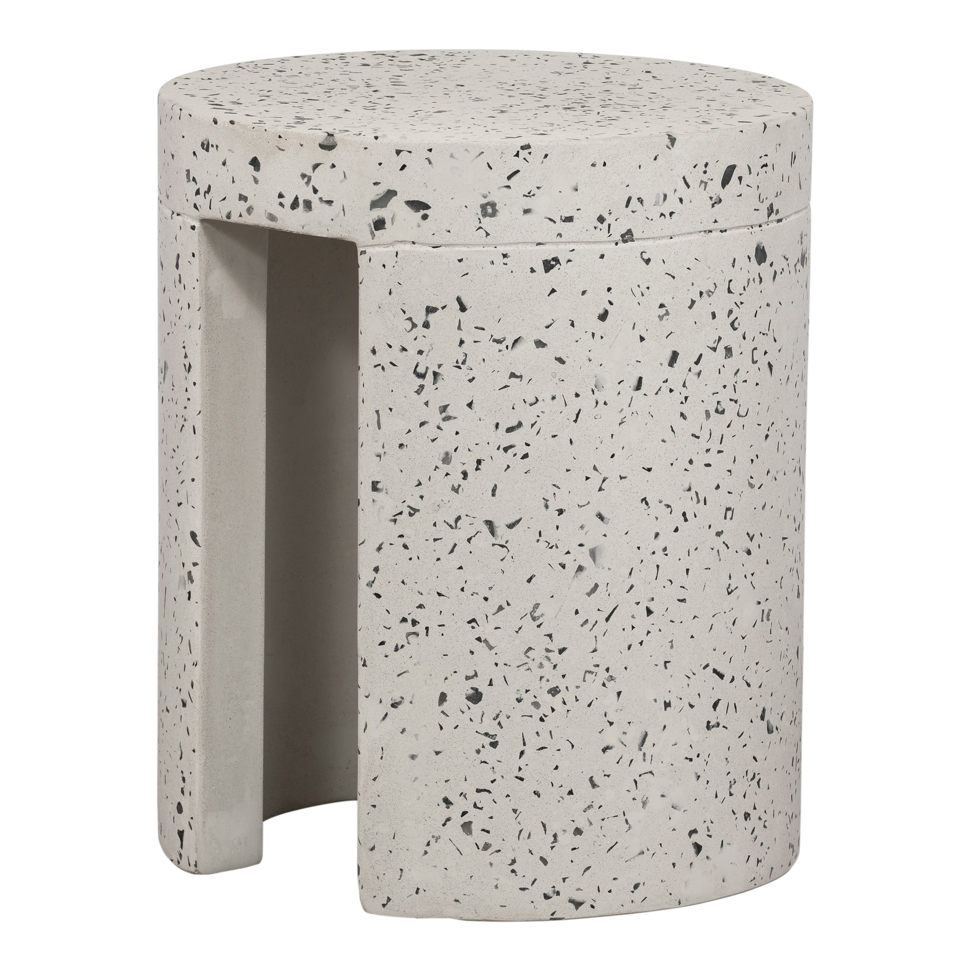 Vada Outdoor Stool, Solid Terrazzo Cement Construction with Protective Floor Glides, Light Grey