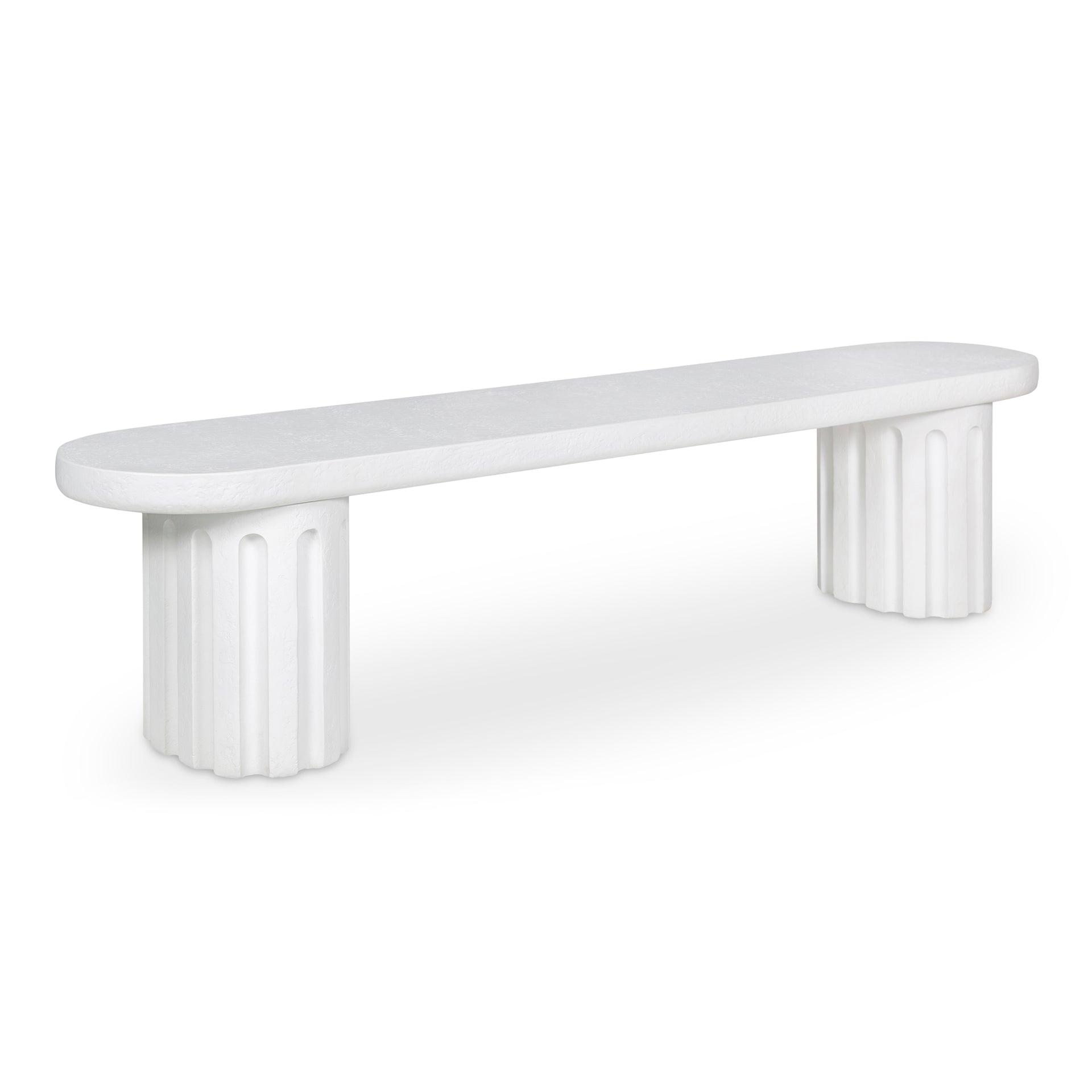 Gulliver Dining Bench, Fiberglass Reinforced Concrete, Steel Base, White