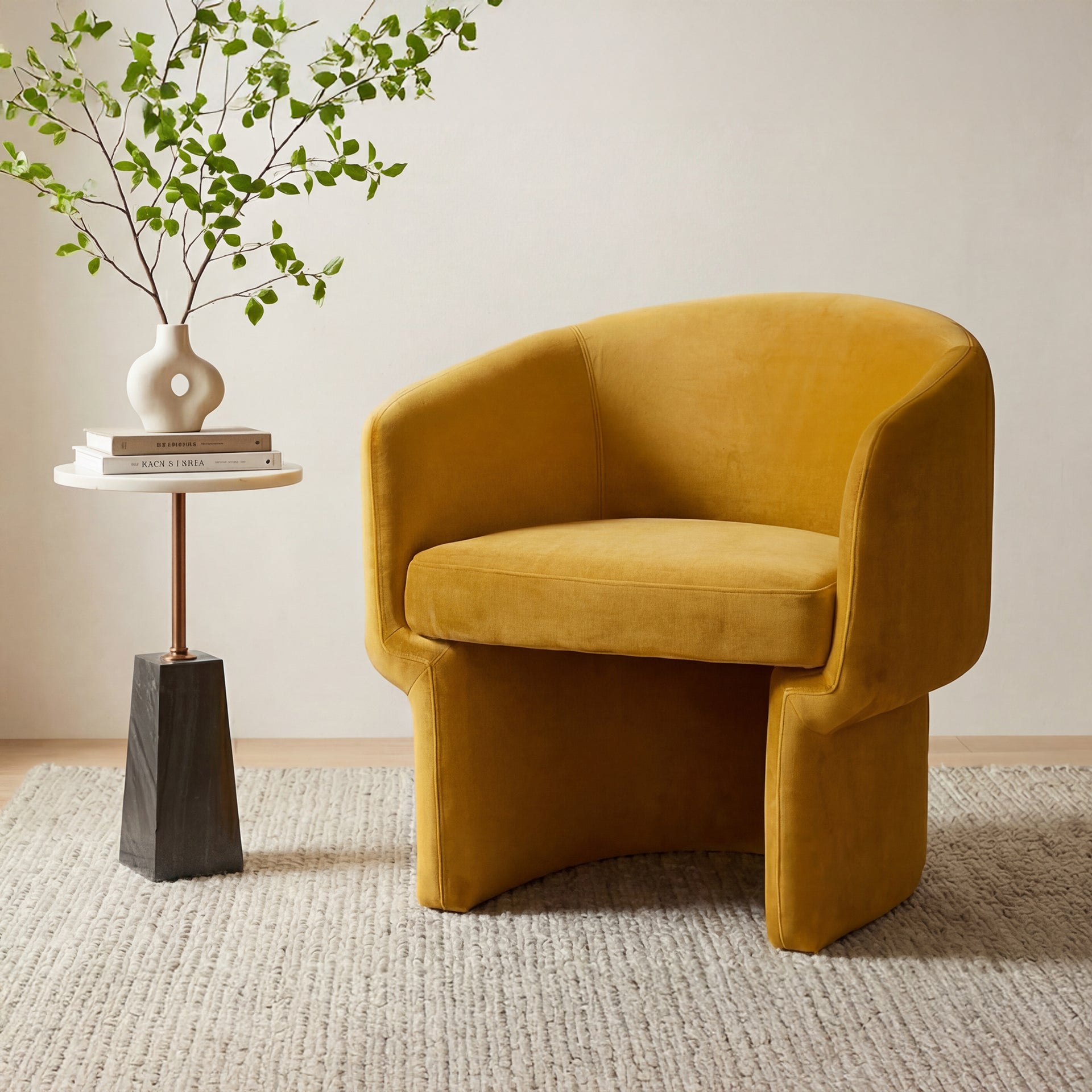 Sylvie Accent Chair, Velvety 100% Polyester Upholstery, Curved Design, Yellow