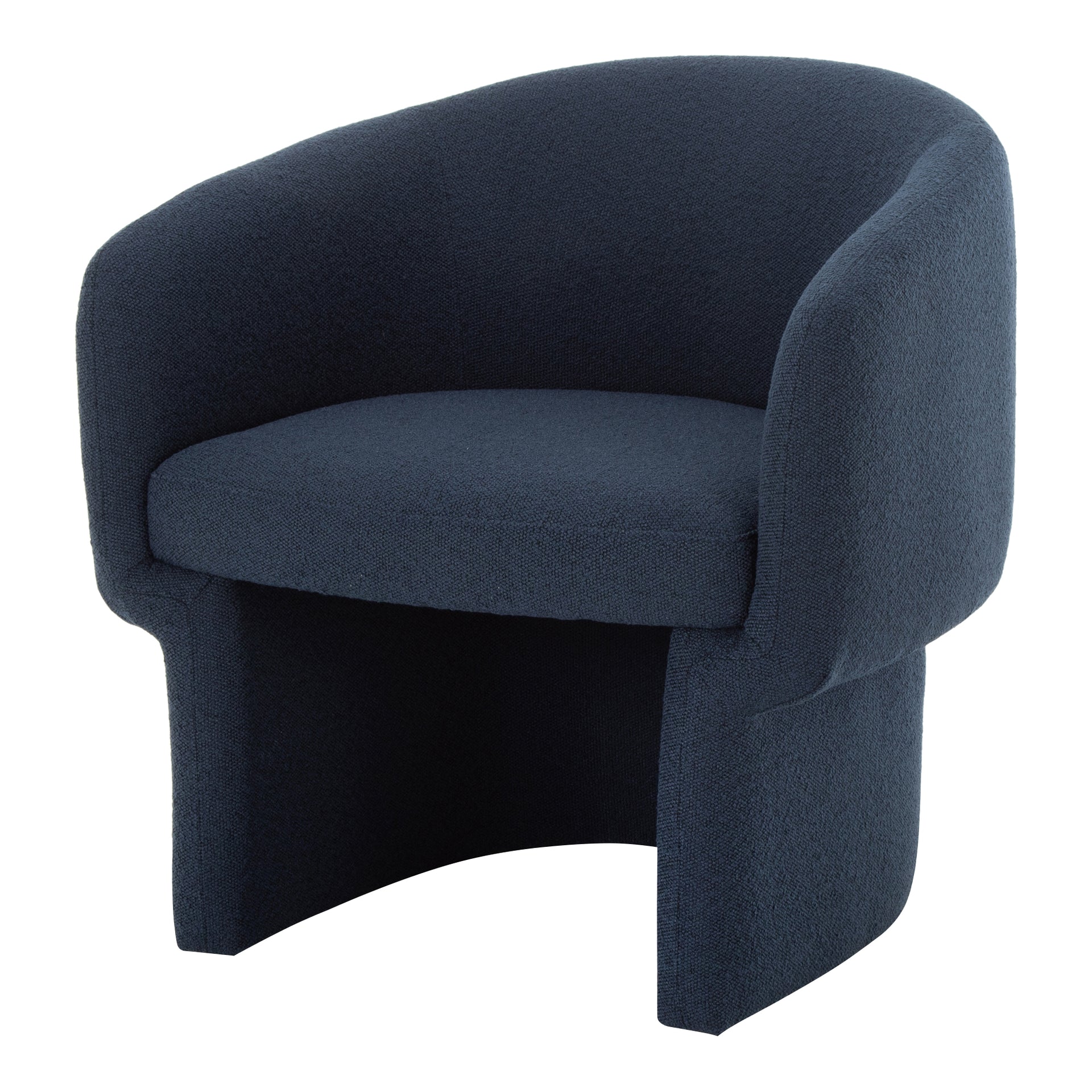 Sylvie Accent Chair, Art Deco Curved Design, Recycled Polyester Upholstery, Dark Indigo