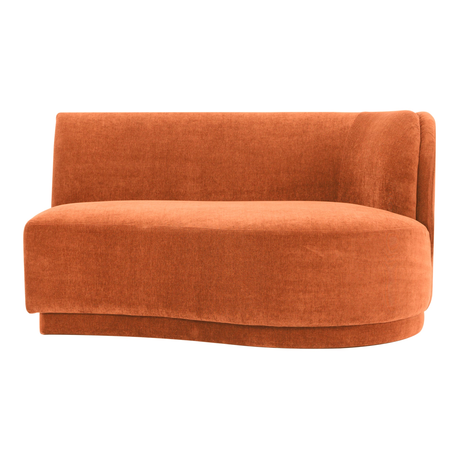 Grant, Mid-Century Right Chaise, 2 Seater Velvety Orange Polyester Upholstery